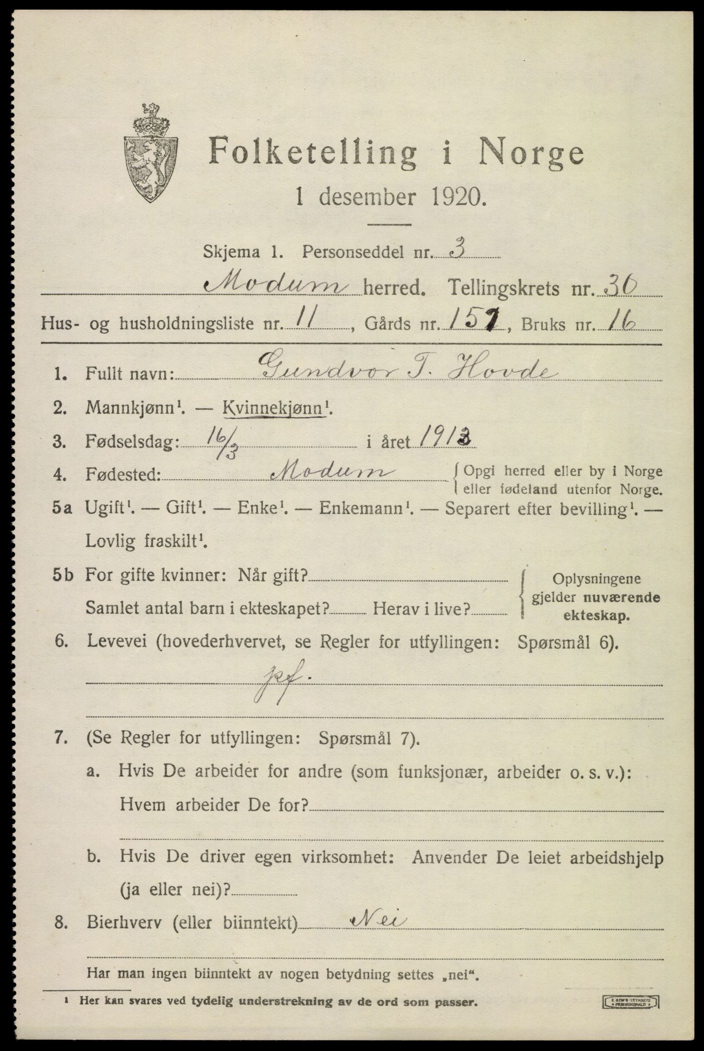 SAKO, 1920 census for Modum, 1920, p. 27769