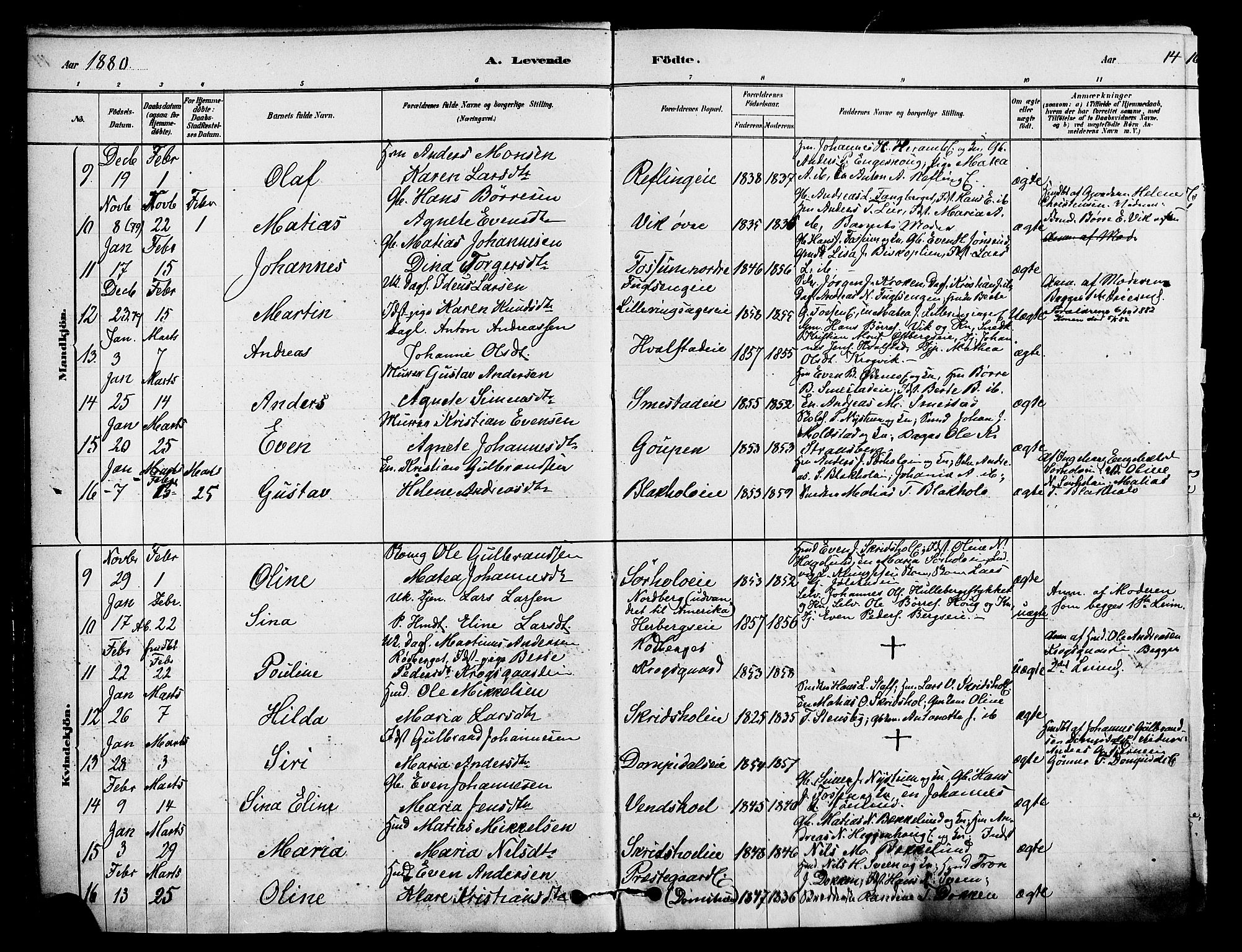 Ringsaker prestekontor, AV/SAH-PREST-014/K/Ka/L0012: Parish register (official) no. 12, 1879-1890, p. 14