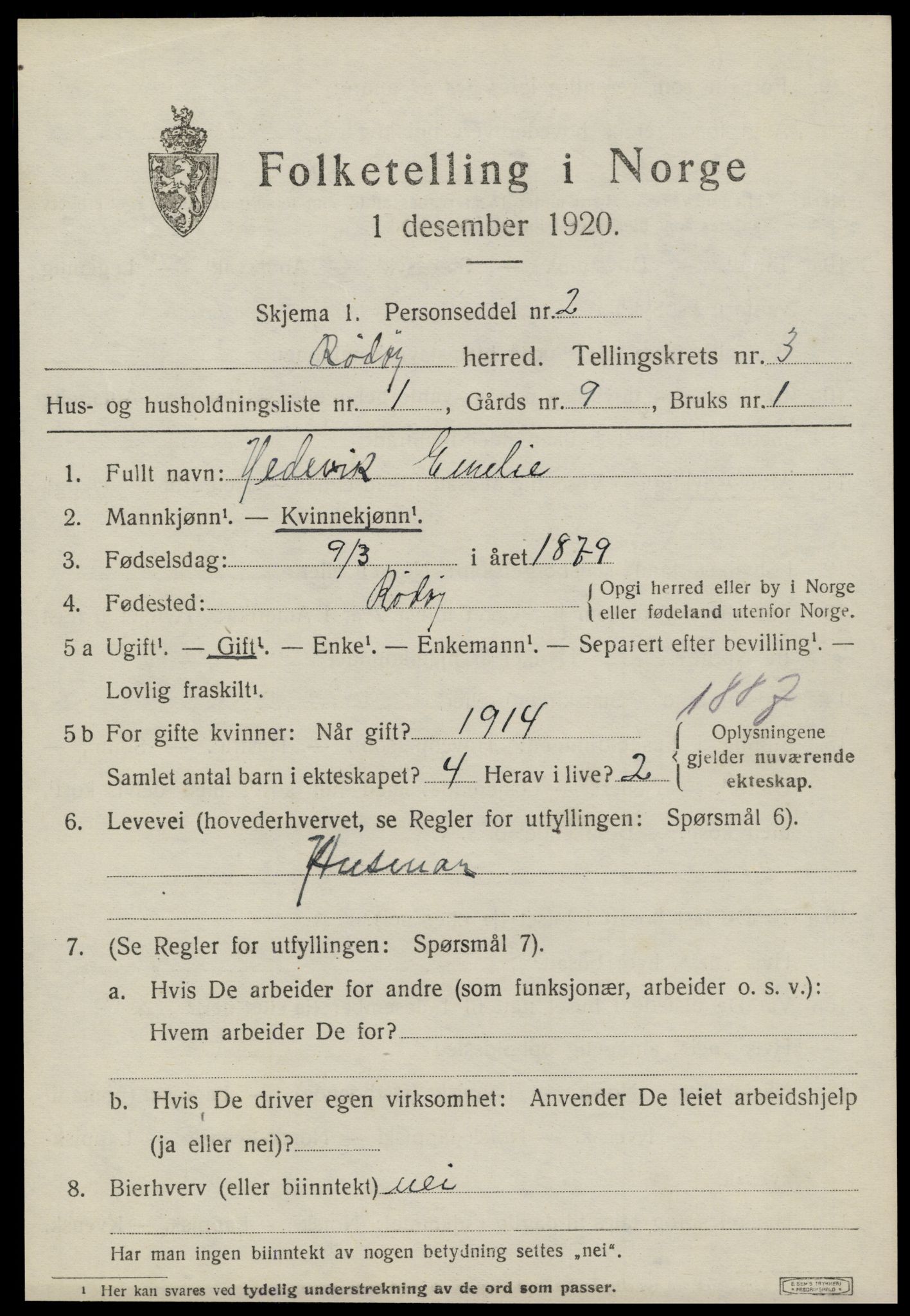 SAT, 1920 census for Rødøy, 1920, p. 2124