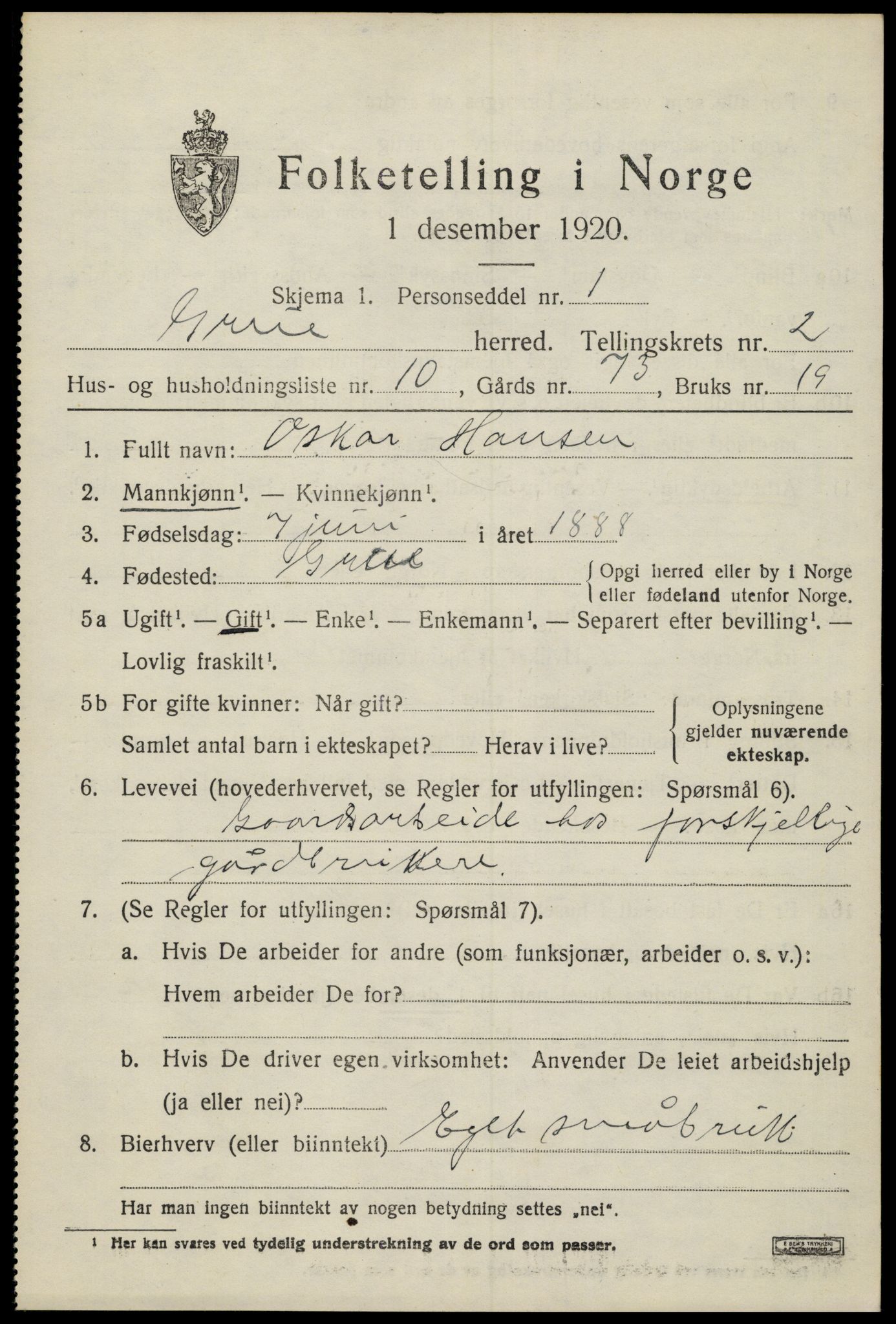 SAH, 1920 census for Grue, 1920, p. 3247