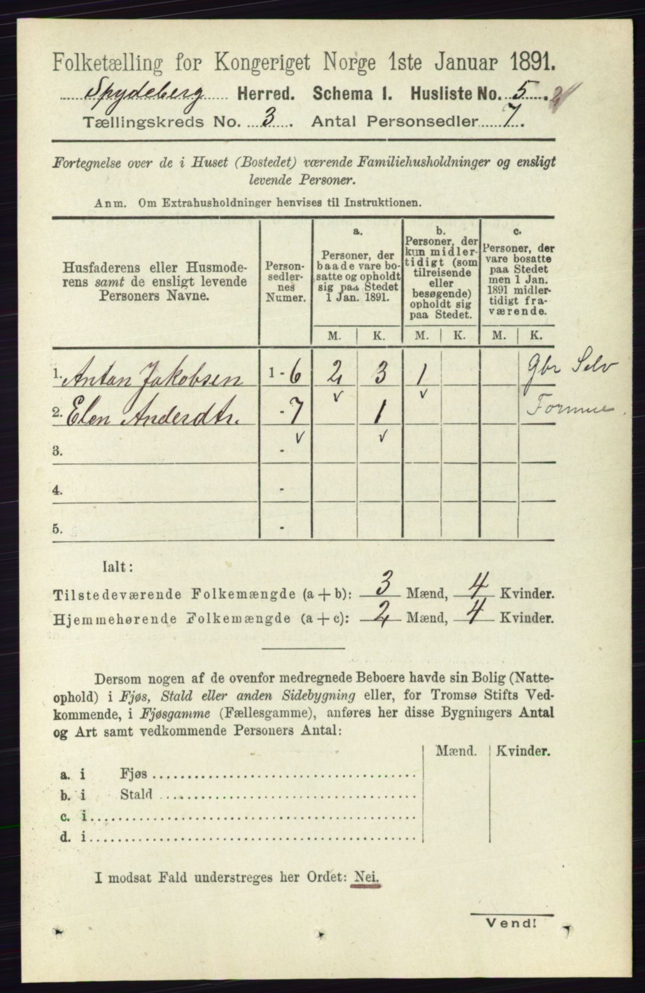 RA, 1891 census for 0123 Spydeberg, 1891, p. 1147