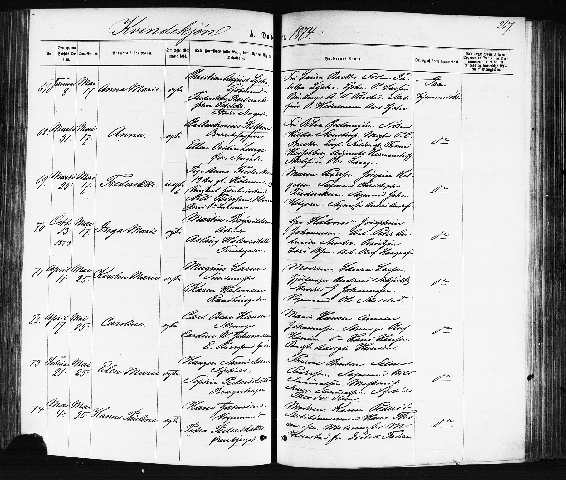 Bragernes kirkebøker, SAKO/A-6/F/Fb/L0004: Parish register (official) no. II 4, 1869-1875, p. 267