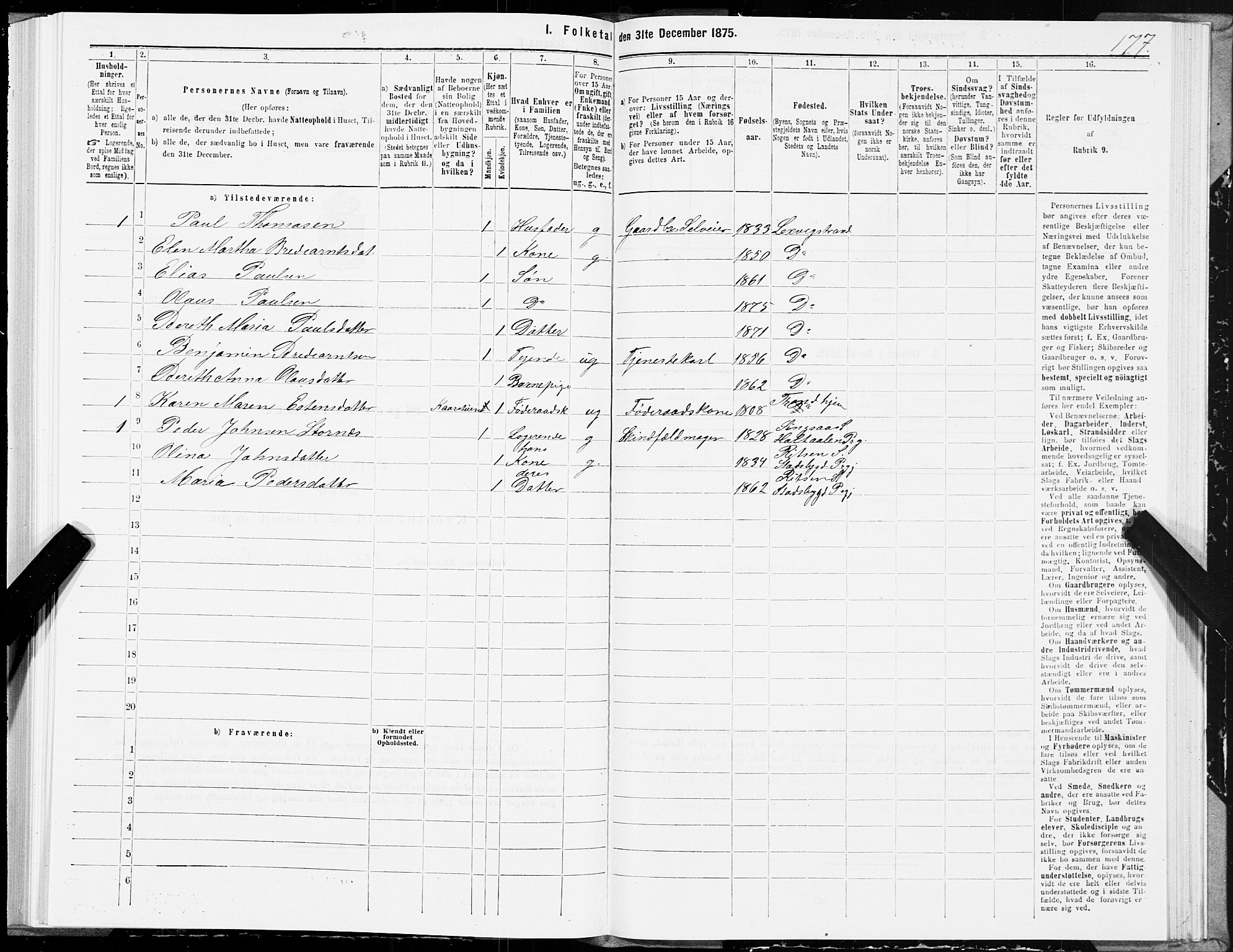 SAT, 1875 census for 1718P Leksvik, 1875, p. 3177