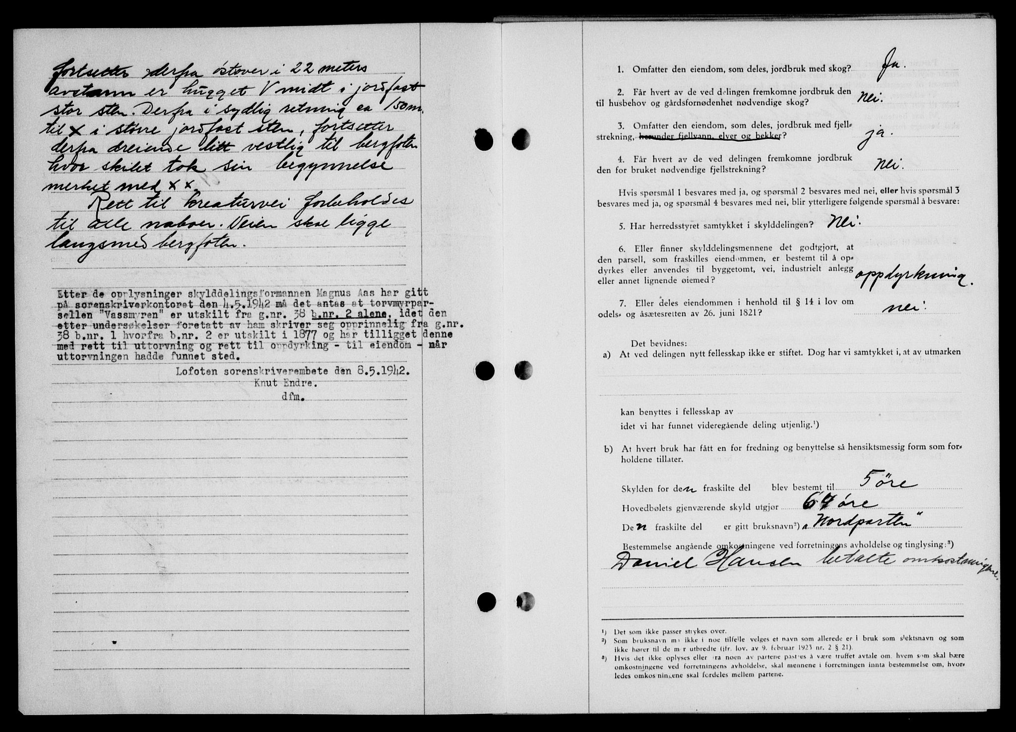 Lofoten sorenskriveri, SAT/A-0017/1/2/2C/L0009a: Mortgage book no. 9a, 1941-1942, Diary no: : 107/1942