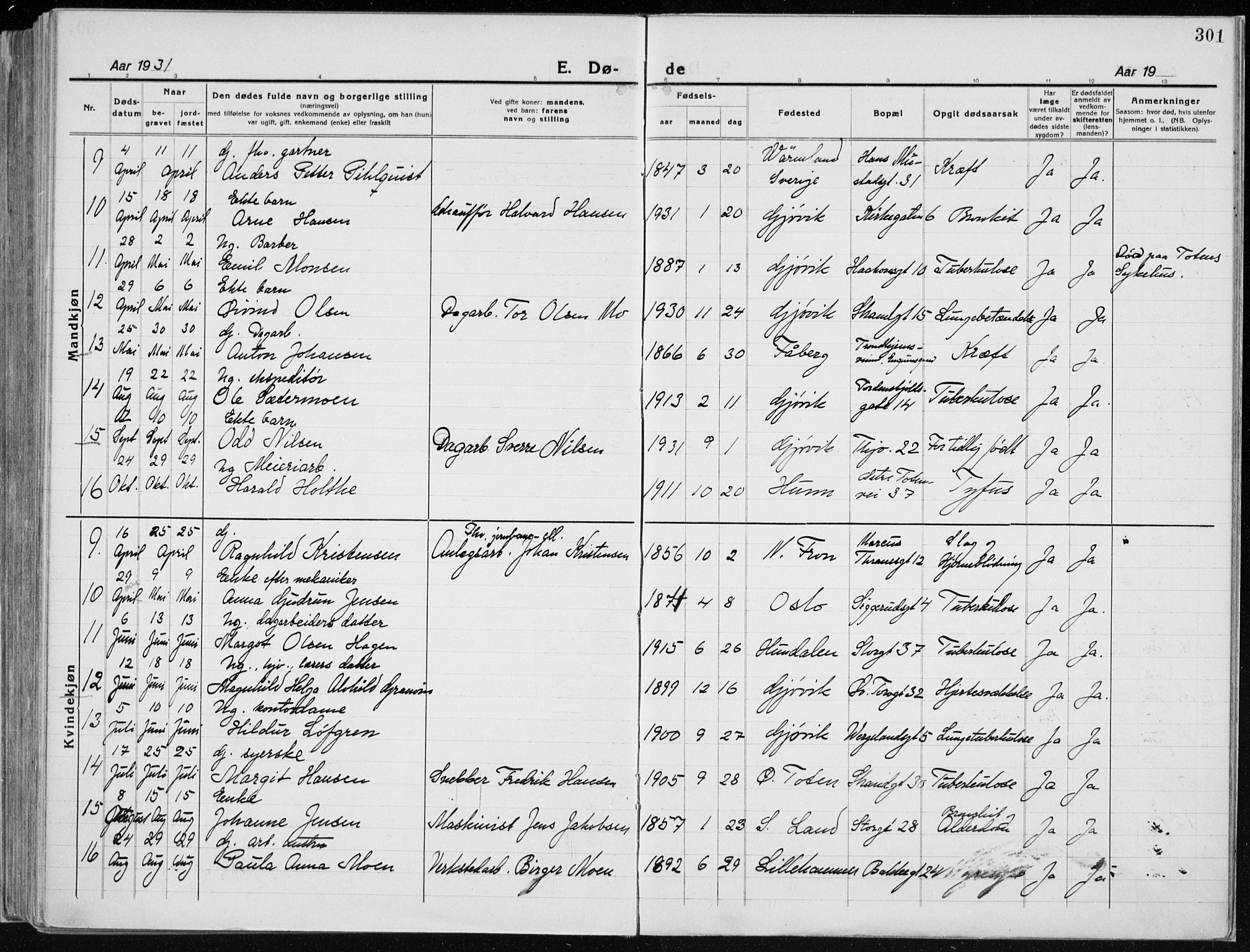 Vardal prestekontor, SAH/PREST-100/H/Ha/Haa/L0015: Parish register (official) no. 15, 1923-1937, p. 301