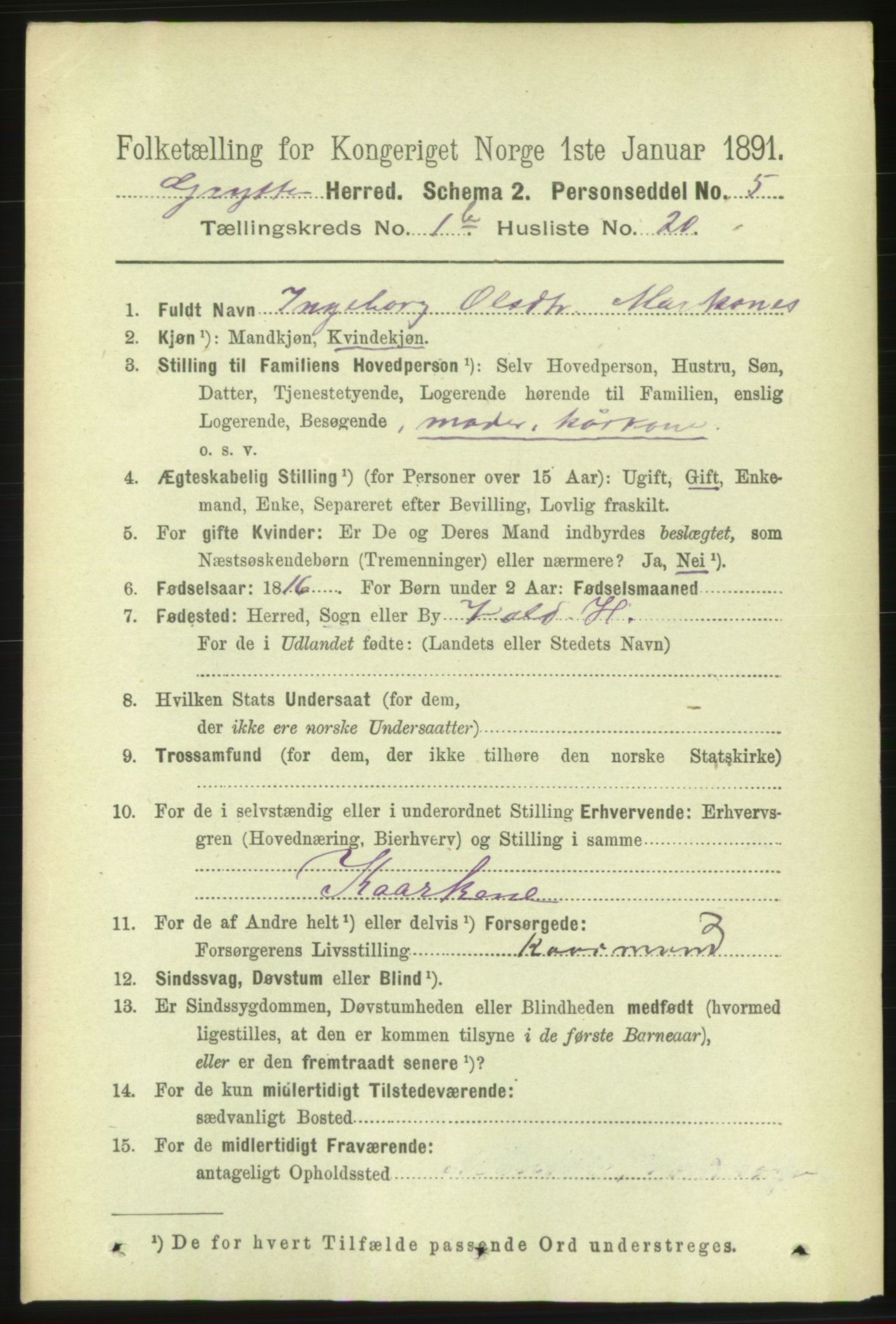 RA, 1891 census for 1539 Grytten, 1891, p. 205