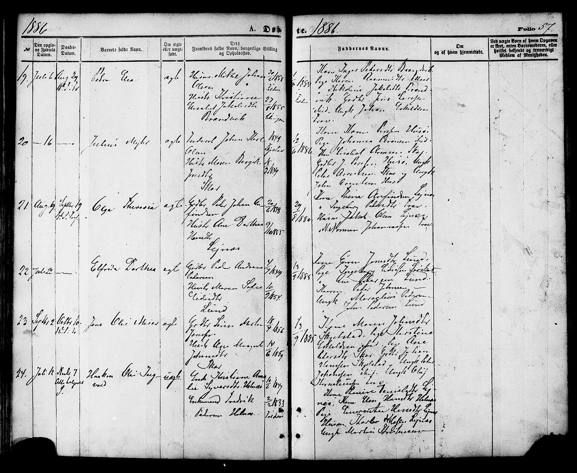 Ministerialprotokoller, klokkerbøker og fødselsregistre - Nordland, AV/SAT-A-1459/857/L0821: Parish register (official) no. 857A01, 1875-1889, p. 57