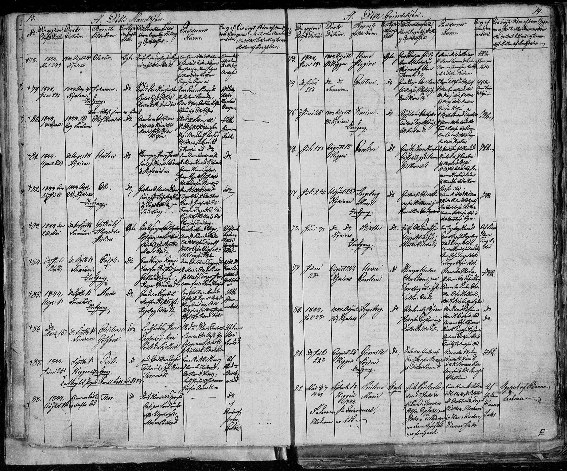 Modum kirkebøker, AV/SAKO-A-234/G/Ga/L0004: Parish register (copy) no. I 4, 1843-1846, p. 13-14