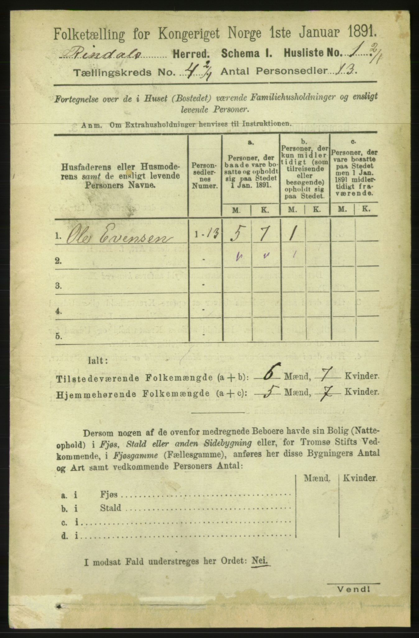 RA, 1891 census for 1567 Rindal, 1891, p. 1148