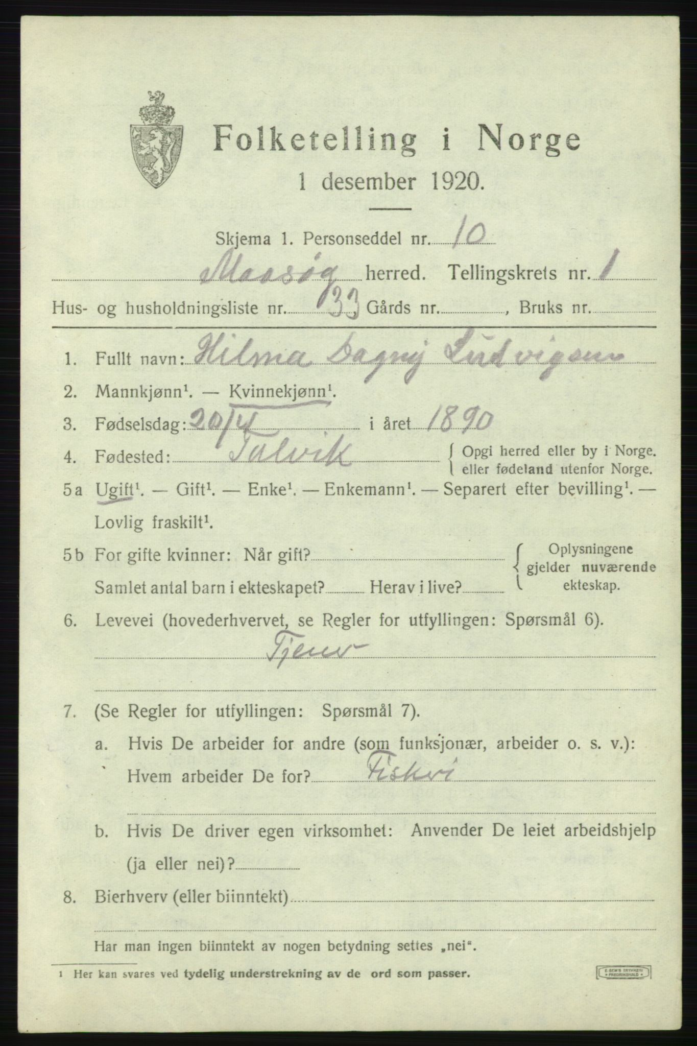SATØ, 1920 census for Måsøy, 1920, p. 1198