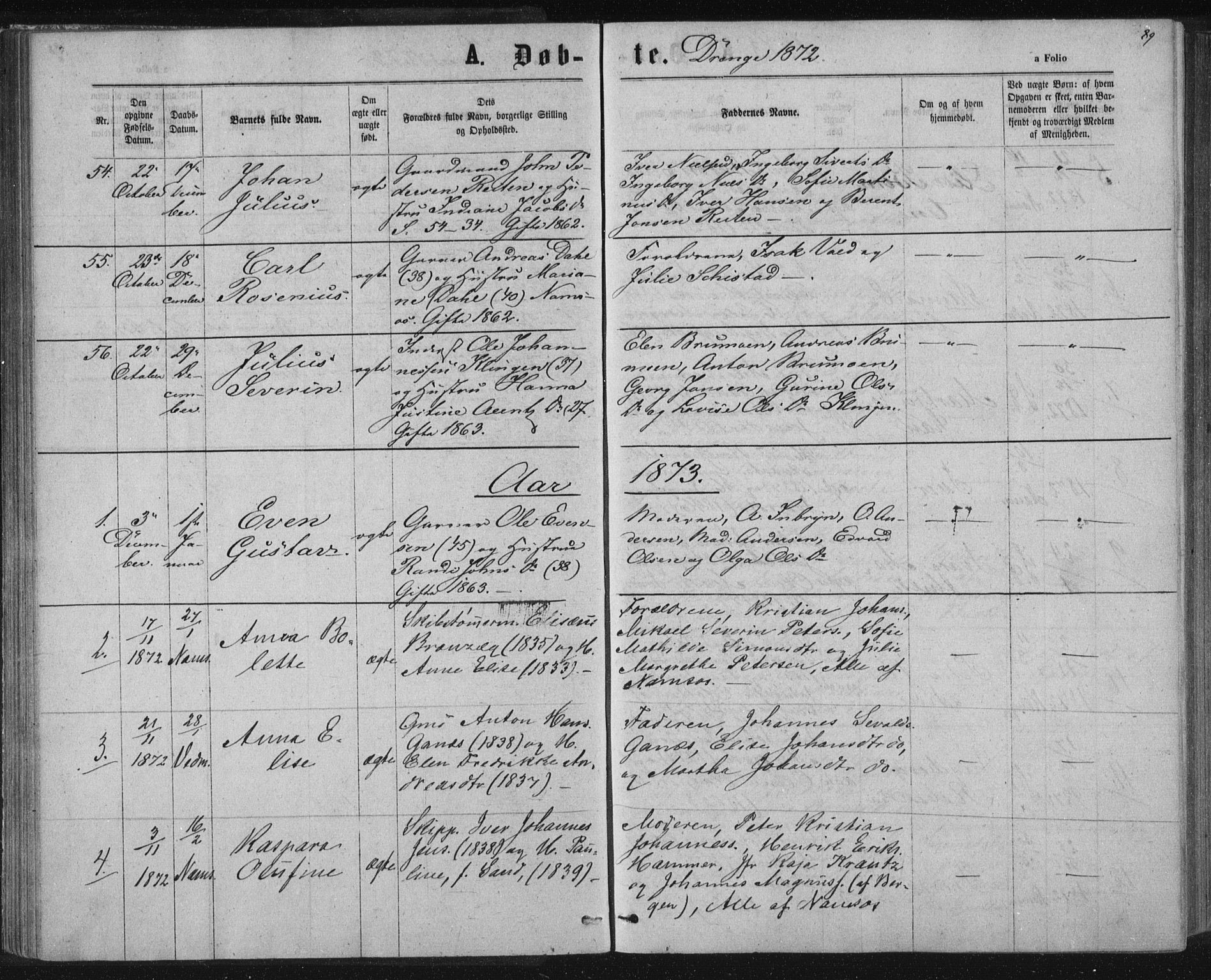 Ministerialprotokoller, klokkerbøker og fødselsregistre - Nord-Trøndelag, SAT/A-1458/768/L0570: Parish register (official) no. 768A05, 1865-1874, p. 89