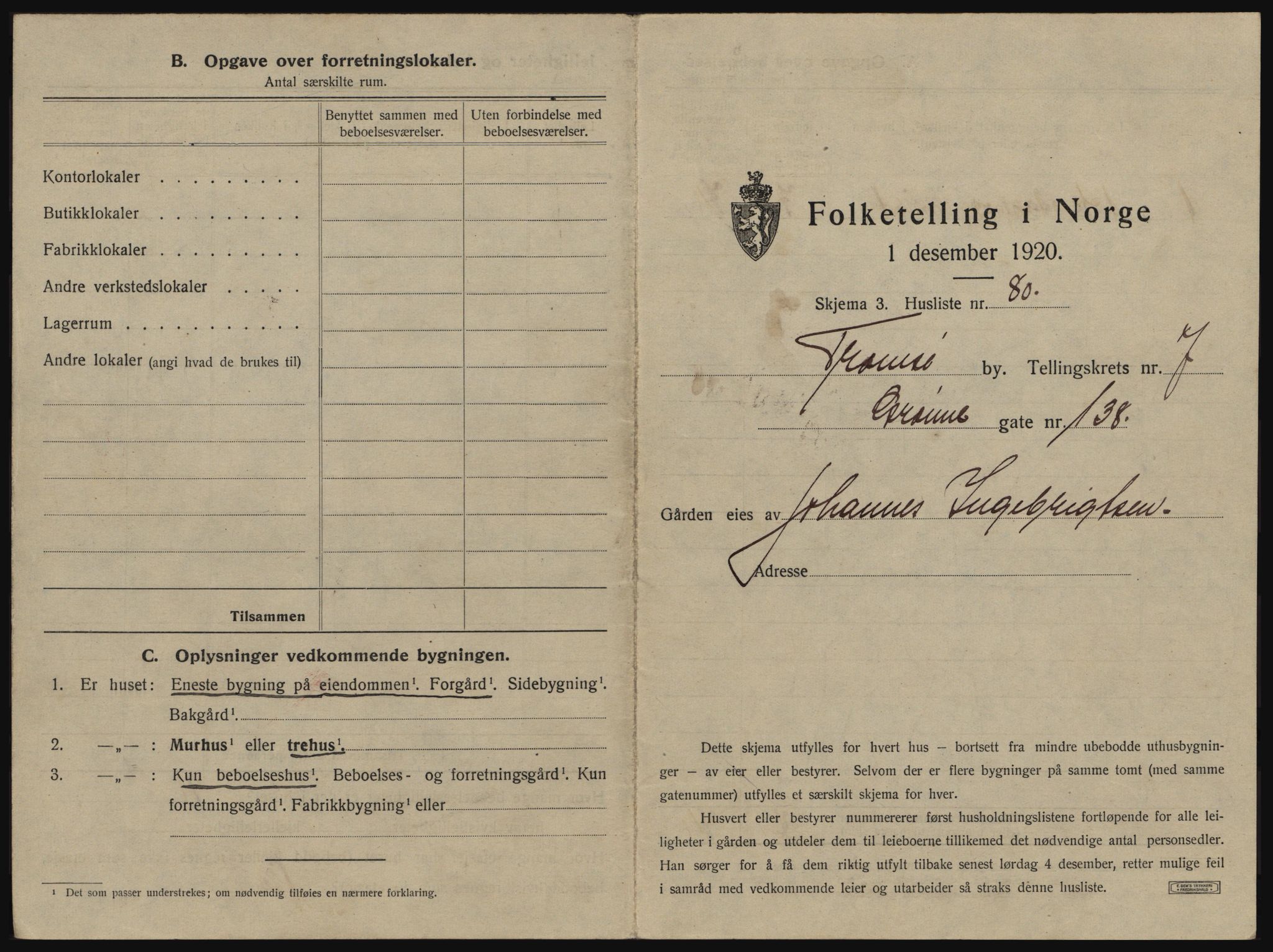 SATØ, 1920 census for Tromsø, 1920, p. 1255