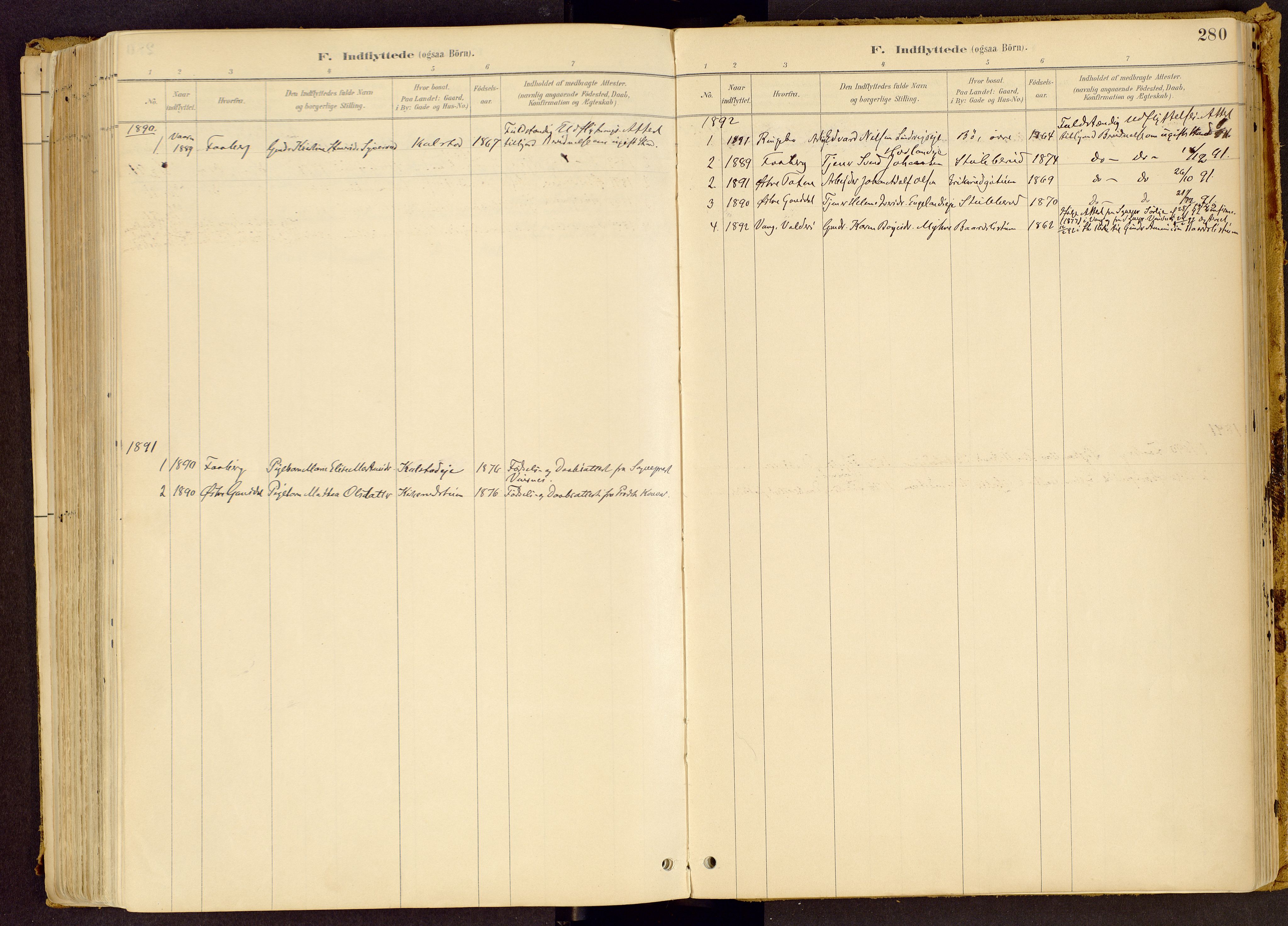 Vestre Gausdal prestekontor, SAH/PREST-094/H/Ha/Haa/L0001: Parish register (official) no. 1, 1887-1914, p. 280