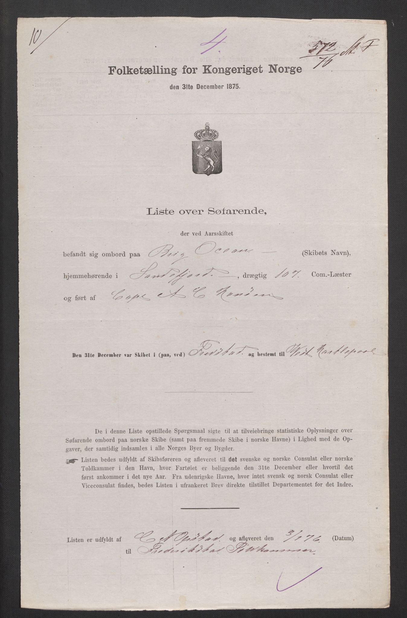 RA, 1875 census, lists of crew on ships: Ships in domestic ports, 1875, p. 230