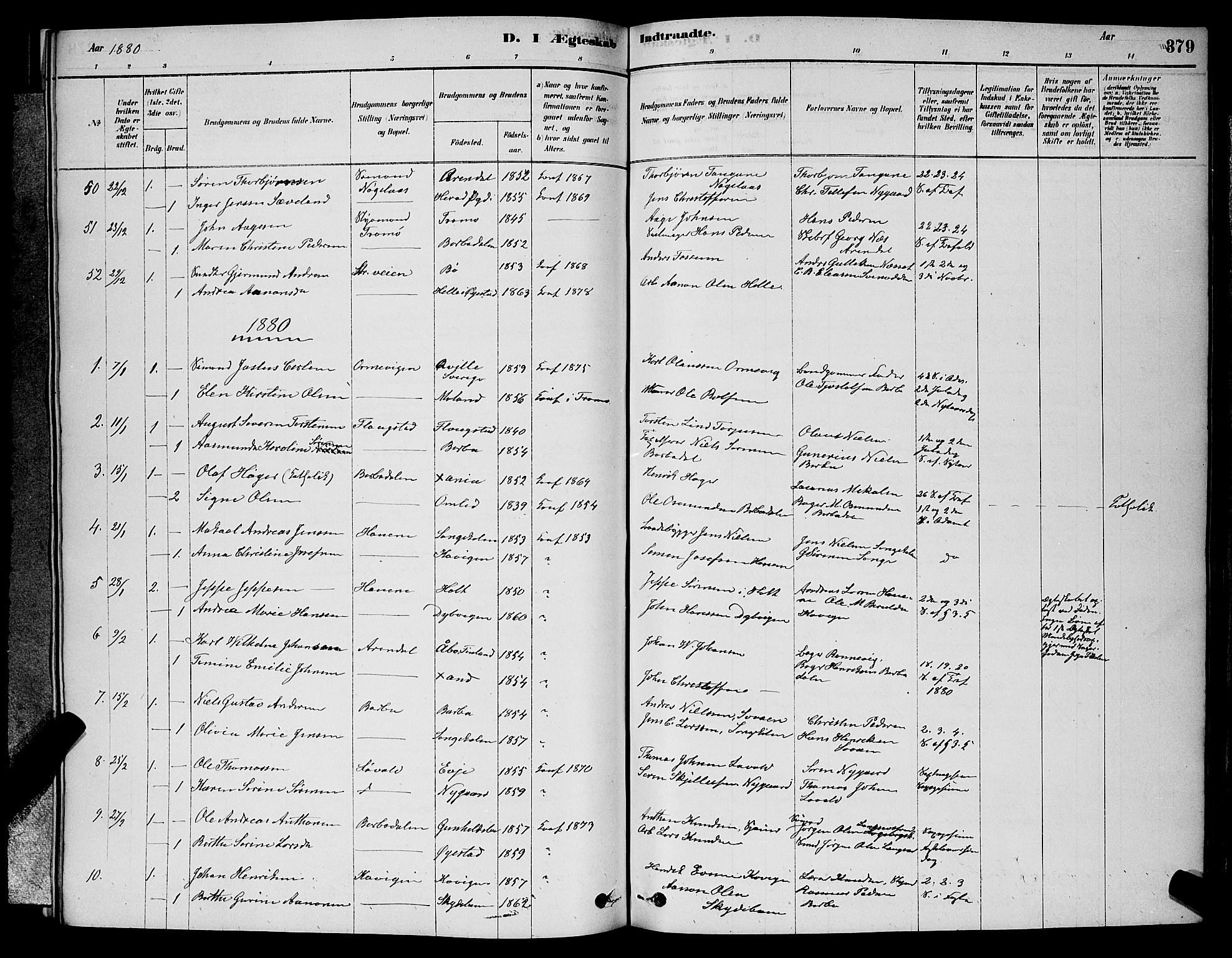 Barbu sokneprestkontor, AV/SAK-1111-0003/F/Fb/L0001: Parish register (copy) no. B 1, 1878-1890, p. 379