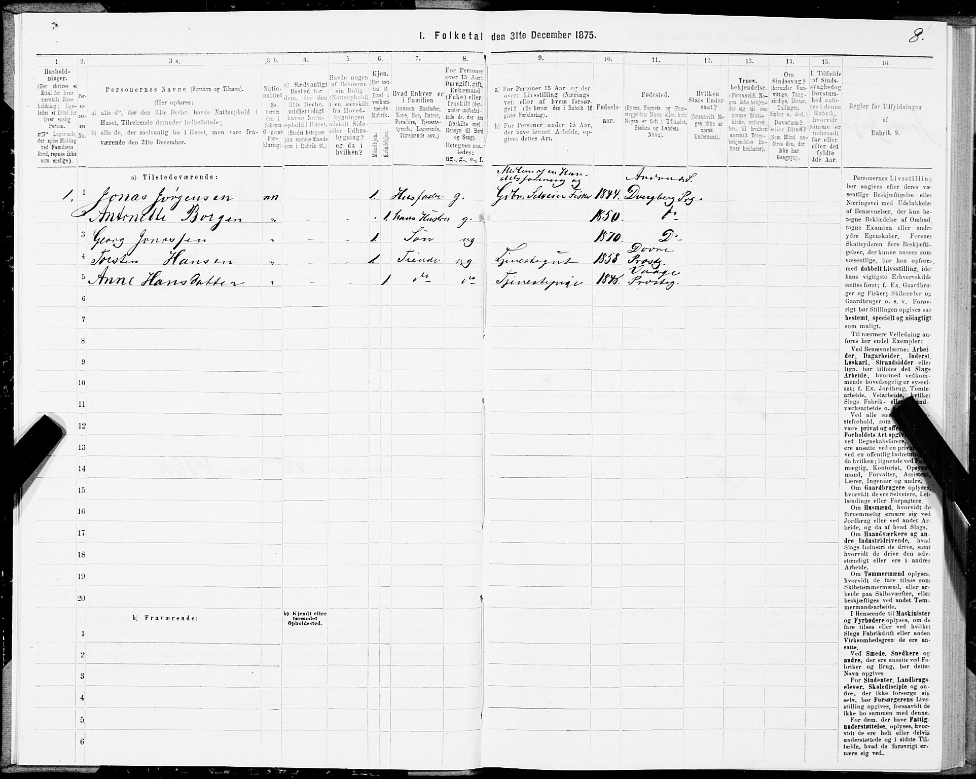 SAT, 1875 census for 1872P Dverberg, 1875, p. 3008