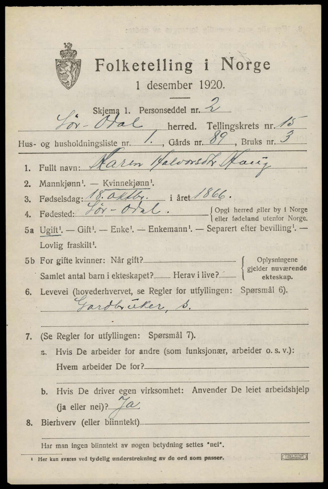 SAH, 1920 census for Sør-Odal, 1920, p. 15135