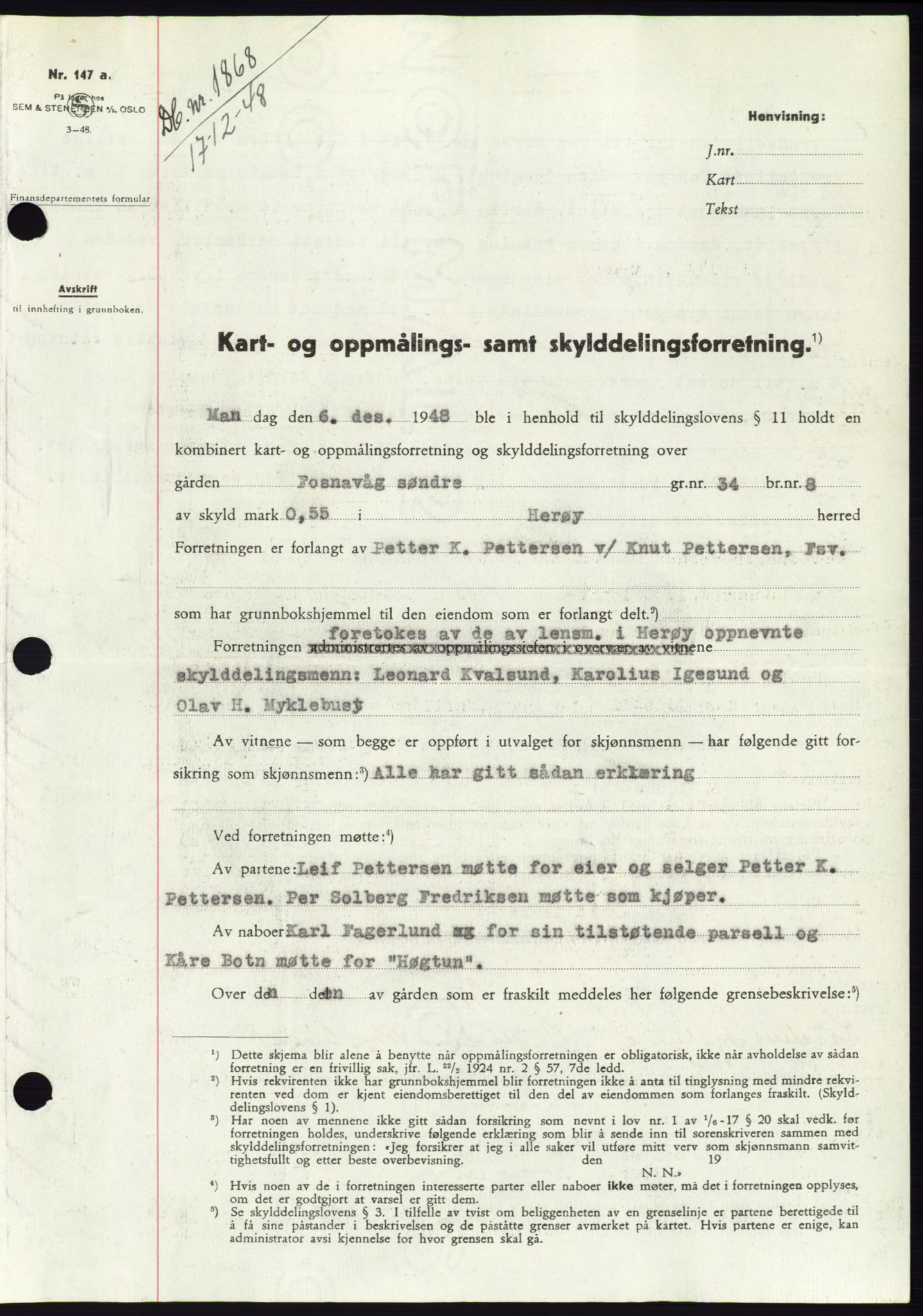 Søre Sunnmøre sorenskriveri, AV/SAT-A-4122/1/2/2C/L0083: Mortgage book no. 9A, 1948-1949, Diary no: : 1868/1948