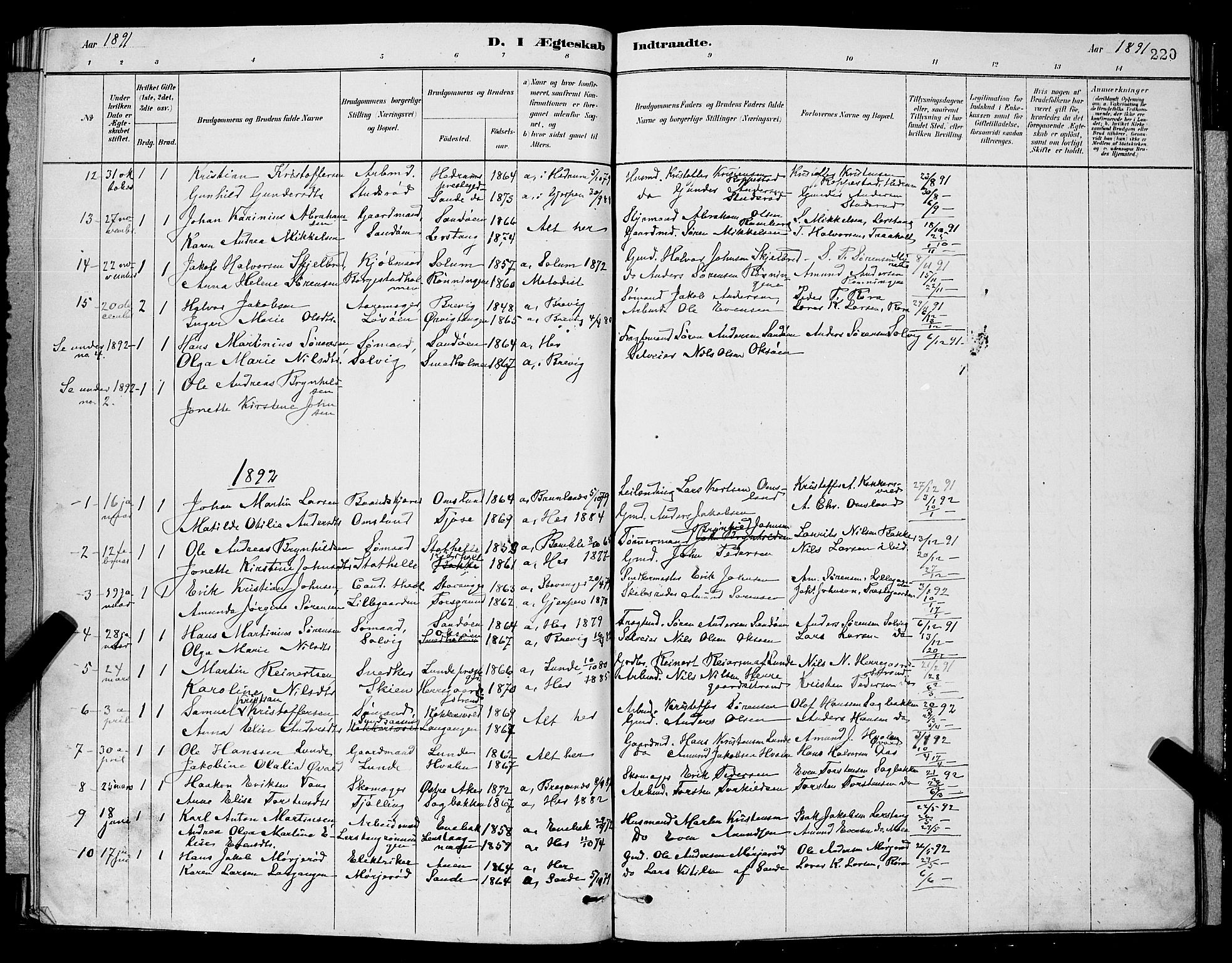 Eidanger kirkebøker, SAKO/A-261/G/Ga/L0002: Parish register (copy) no. 2, 1879-1892, p. 220