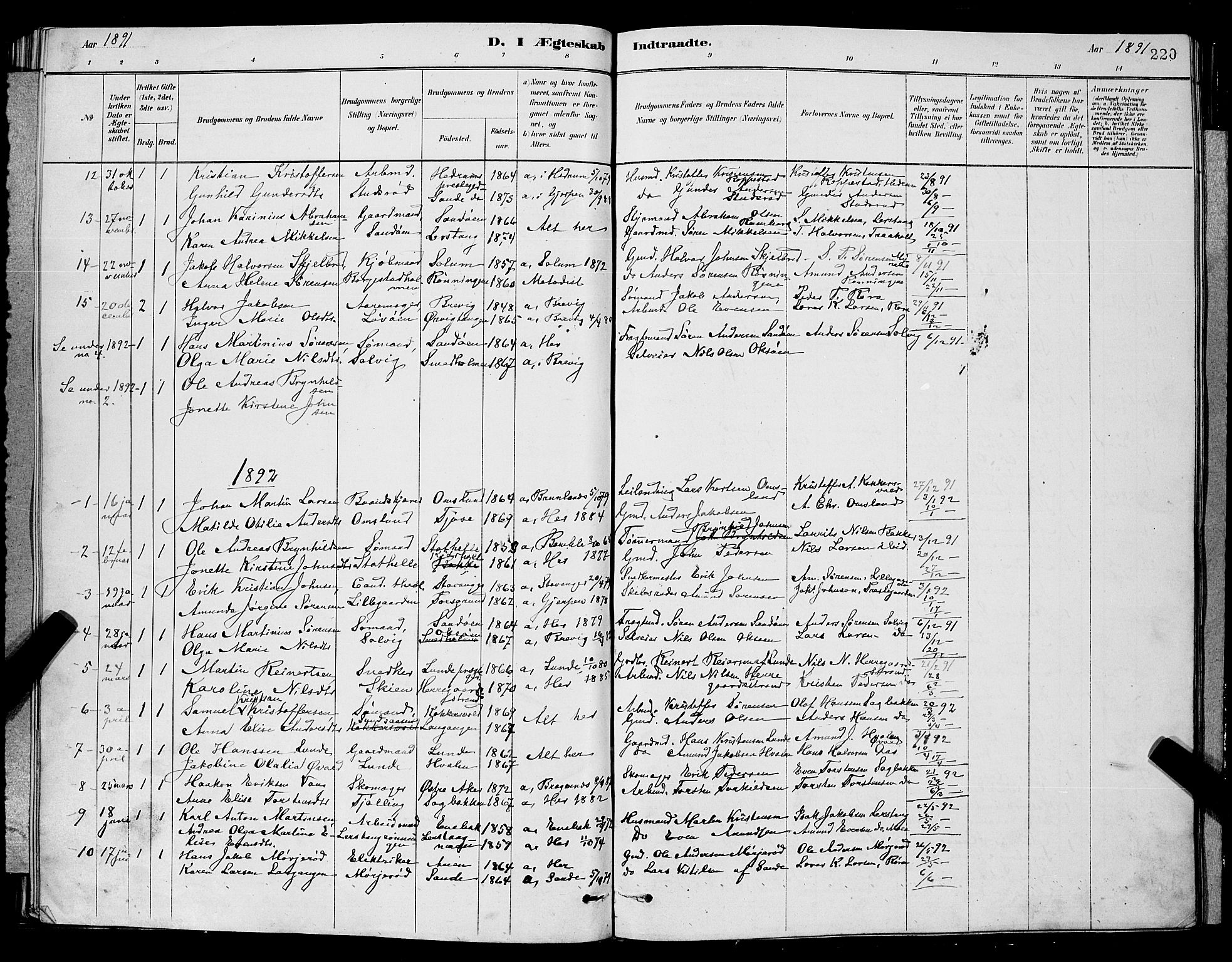 Eidanger kirkebøker, AV/SAKO-A-261/G/Ga/L0002: Parish register (copy) no. 2, 1879-1892, p. 220