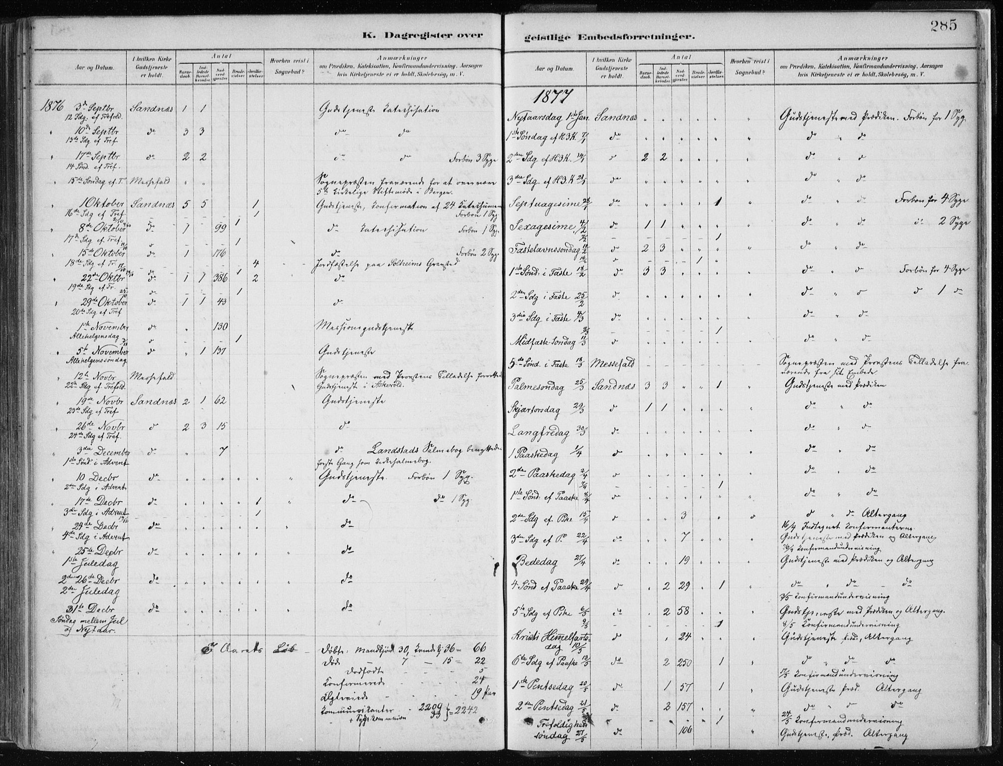 Masfjorden Sokneprestembete, SAB/A-77001: Parish register (official) no. B  1, 1876-1899, p. 285