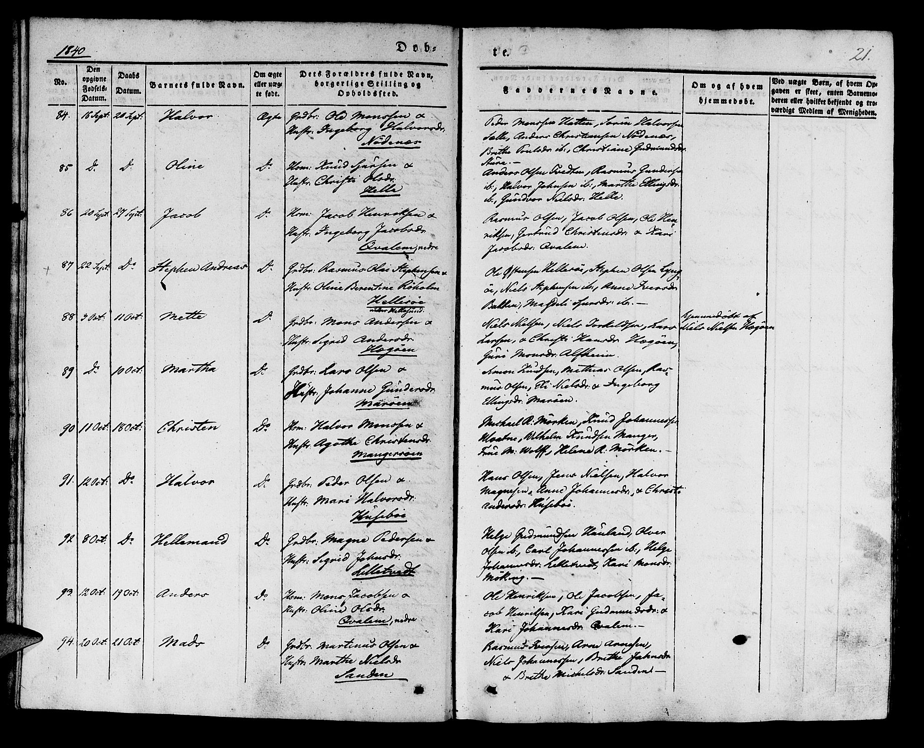 Manger sokneprestembete, AV/SAB-A-76801/H/Haa: Parish register (official) no. A 5, 1839-1848, p. 21