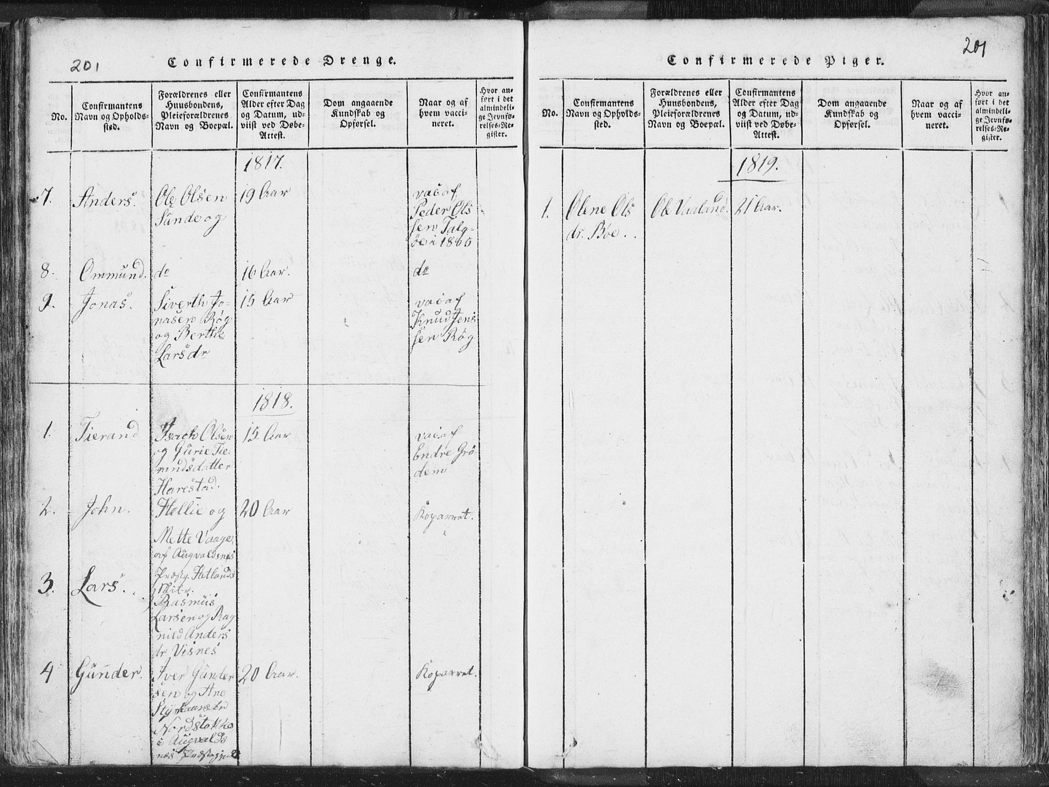 Hetland sokneprestkontor, SAST/A-101826/30/30BA/L0001: Parish register (official) no. A 1, 1816-1856, p. 201