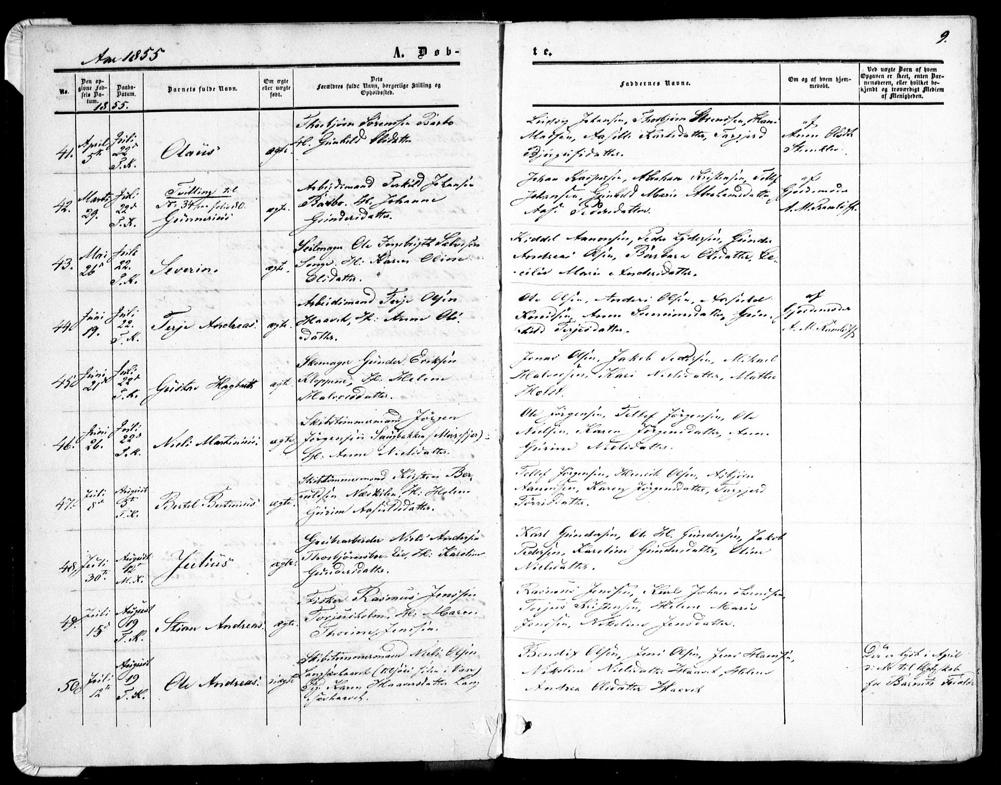 Tromøy sokneprestkontor, AV/SAK-1111-0041/F/Fa/L0006: Parish register (official) no. A 6, 1855-1863, p. 9