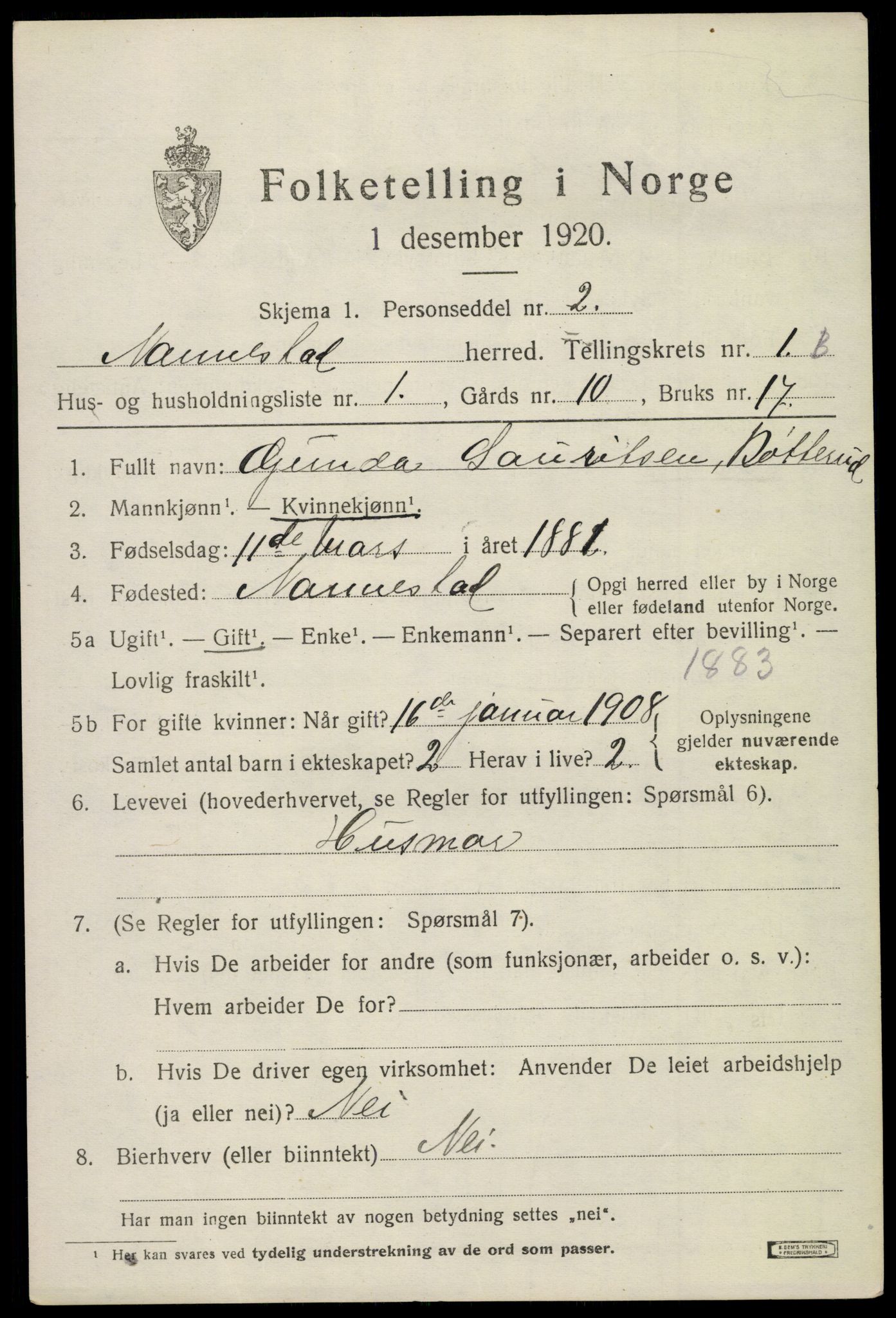 SAO, 1920 census for Nannestad, 1920, p. 1915