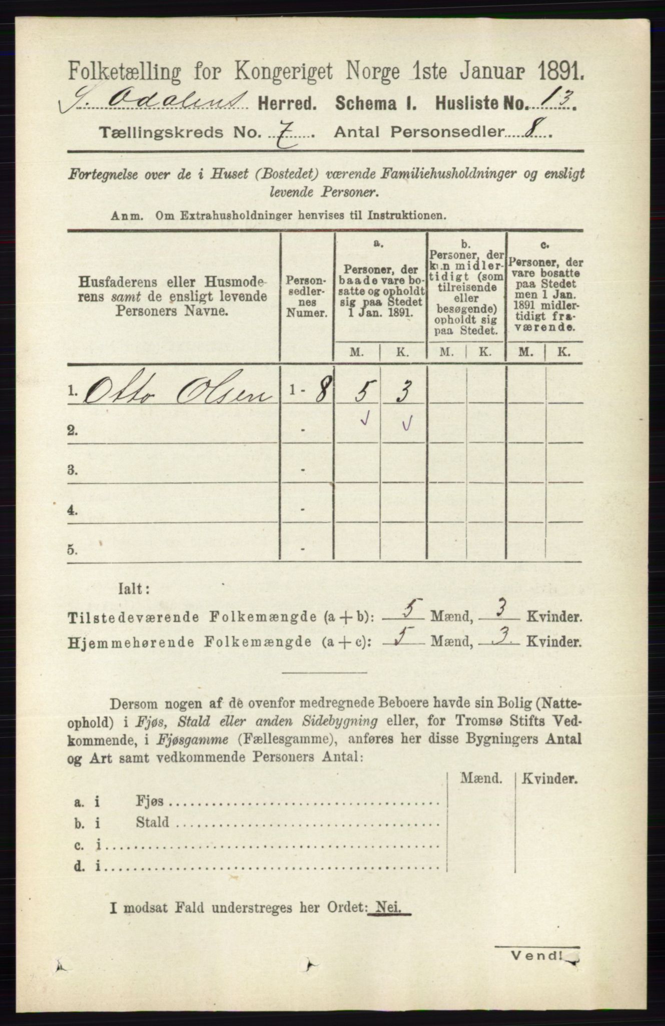 RA, 1891 census for 0419 Sør-Odal, 1891, p. 3504