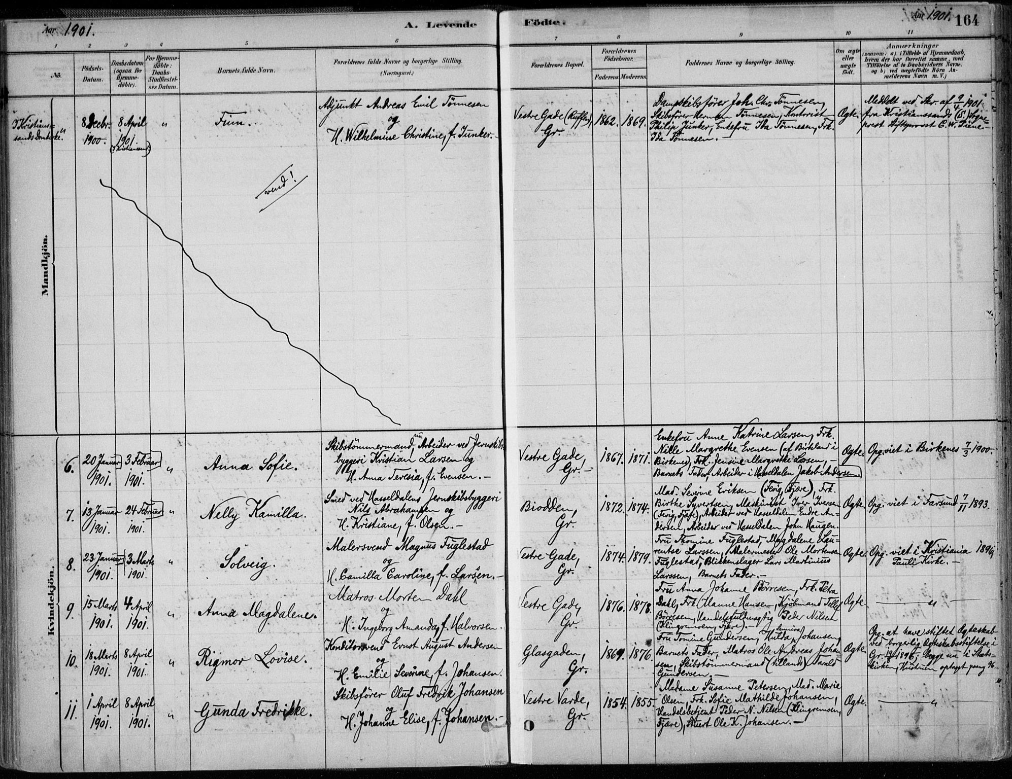 Grimstad sokneprestkontor, AV/SAK-1111-0017/F/Fa/L0003: Parish register (official) no. A 2, 1882-1912, p. 164