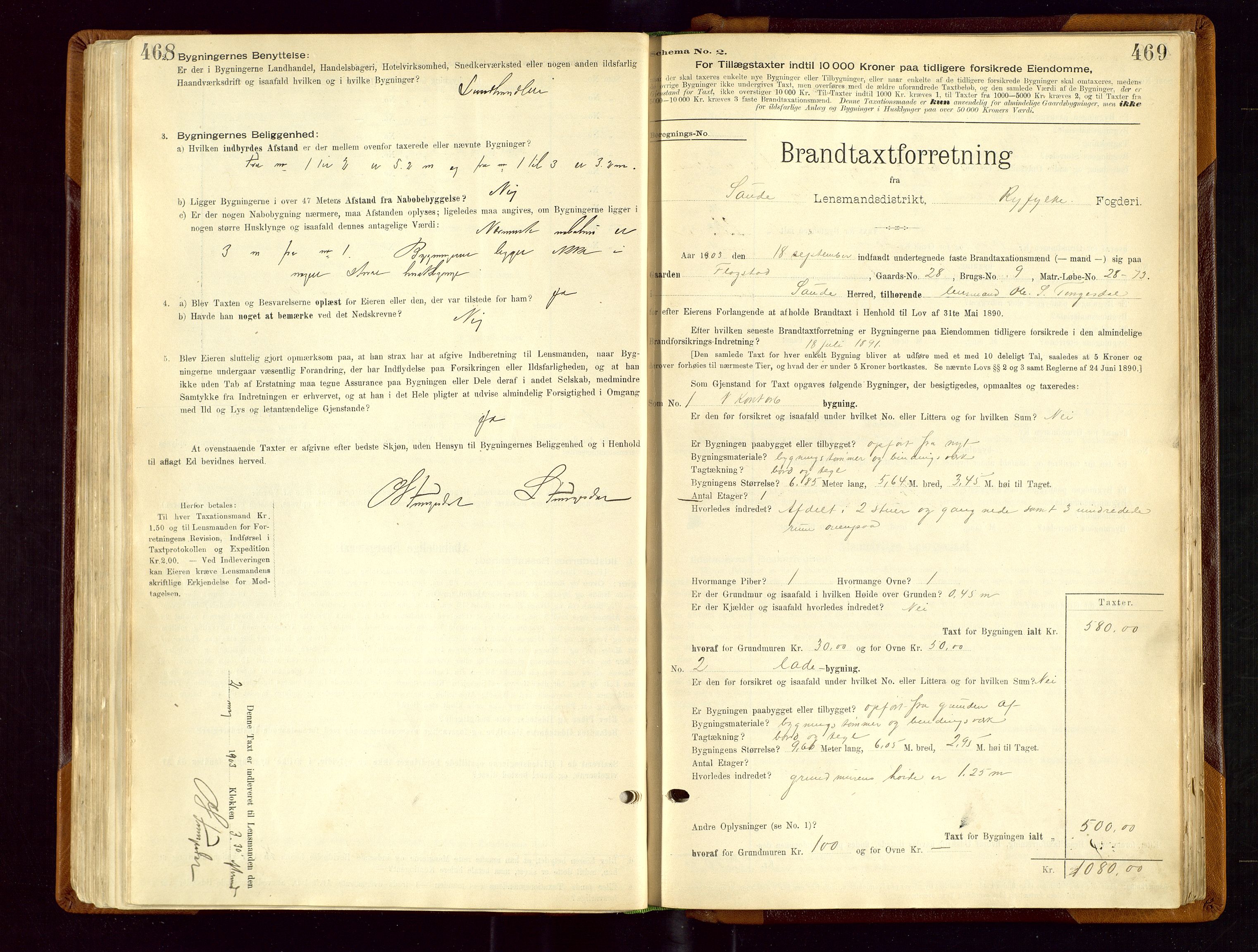 Sauda lensmannskontor, SAST/A-100177/Gob/L0001: Branntakstprotokoll - skjematakst, 1894-1914, p. 468-469