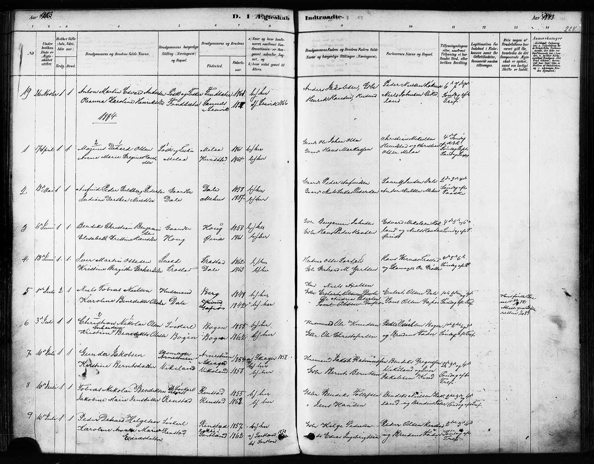 Kvæfjord sokneprestkontor, SATØ/S-1323/G/Ga/Gaa/L0005kirke: Parish register (official) no. 5, 1878-1894, p. 228