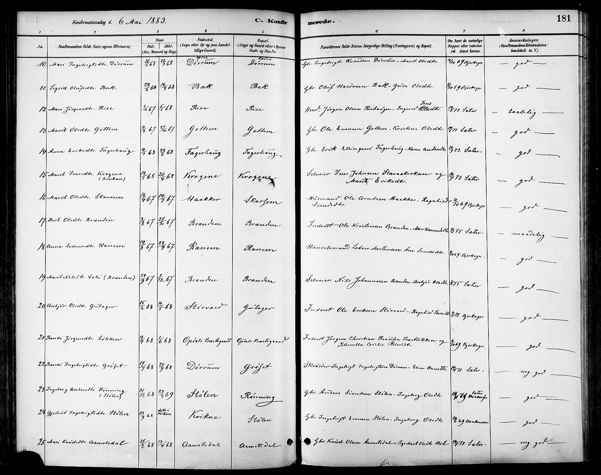 Ministerialprotokoller, klokkerbøker og fødselsregistre - Sør-Trøndelag, AV/SAT-A-1456/678/L0901: Parish register (official) no. 678A10, 1881-1894, p. 181