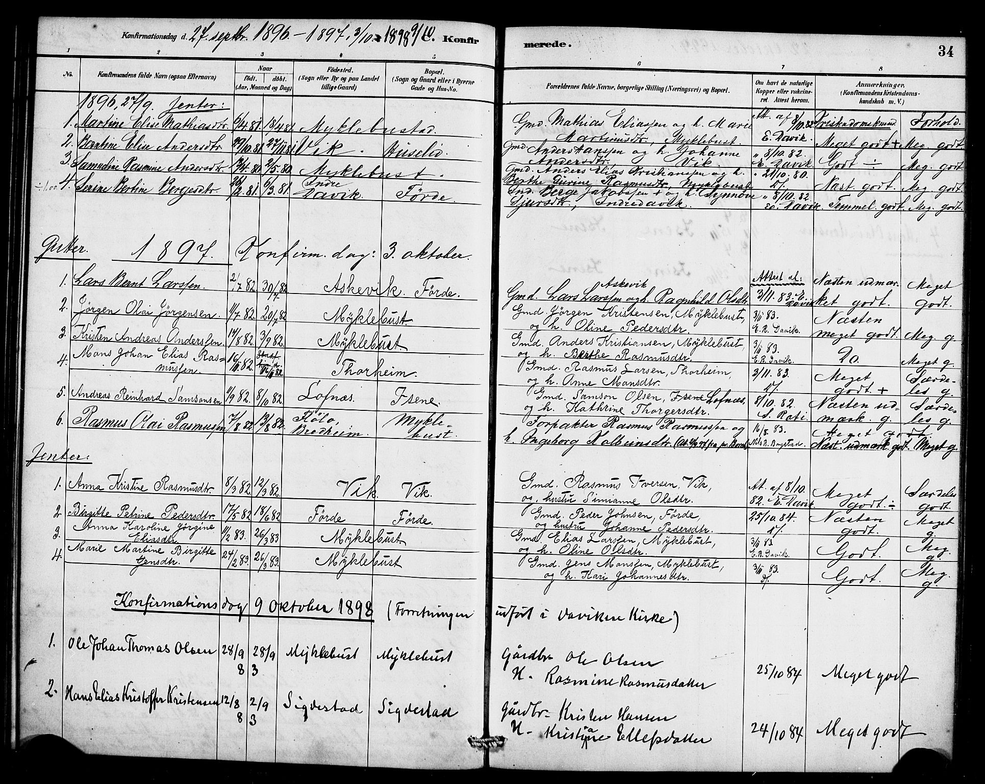 Davik sokneprestembete, AV/SAB-A-79701/H/Haa/Haae/L0001: Parish register (official) no. E 1, 1882-1900, p. 34