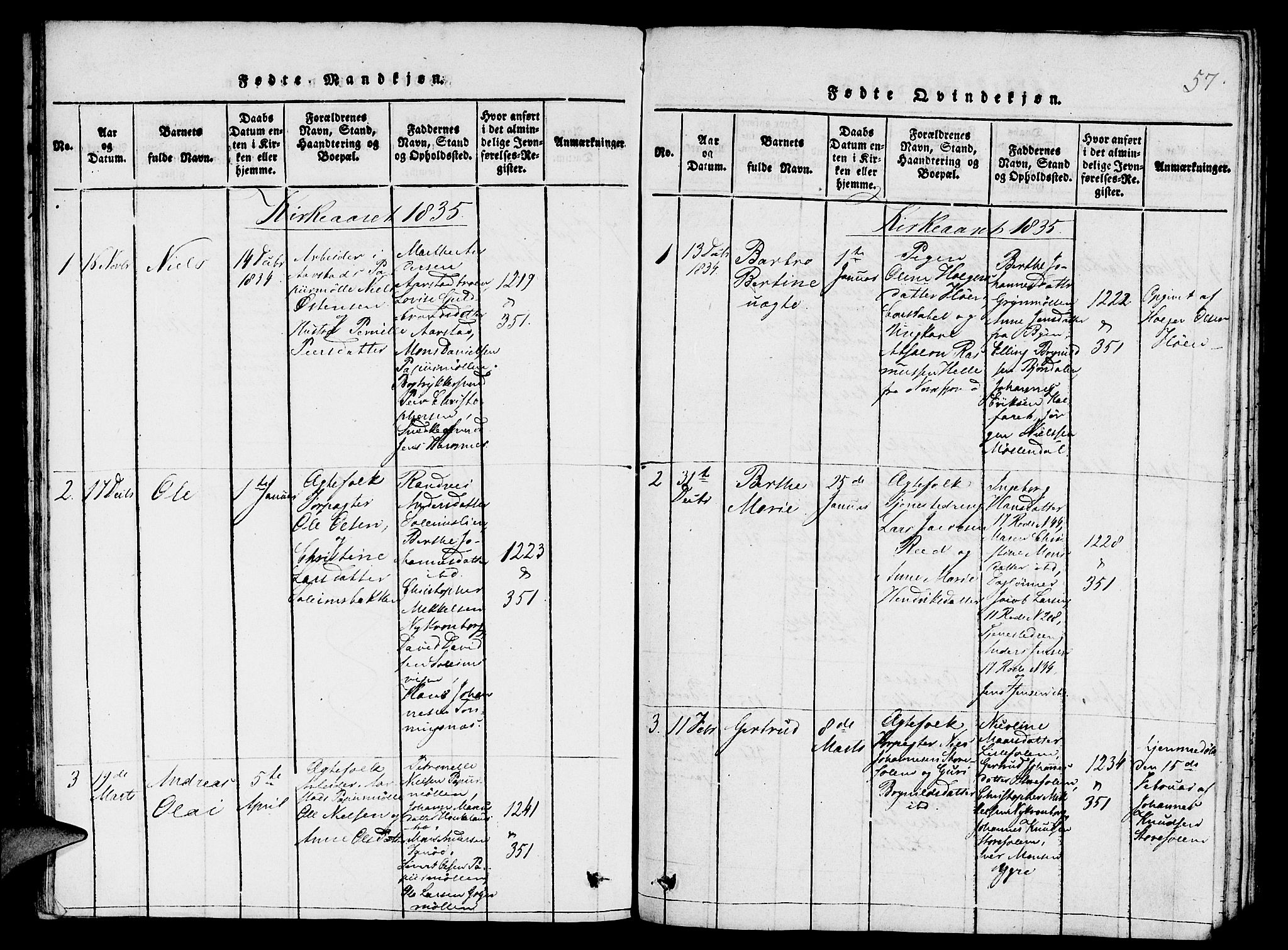 St. Jørgens hospital og Årstad sokneprestembete, SAB/A-99934: Parish register (copy) no. A 1, 1816-1843, p. 57