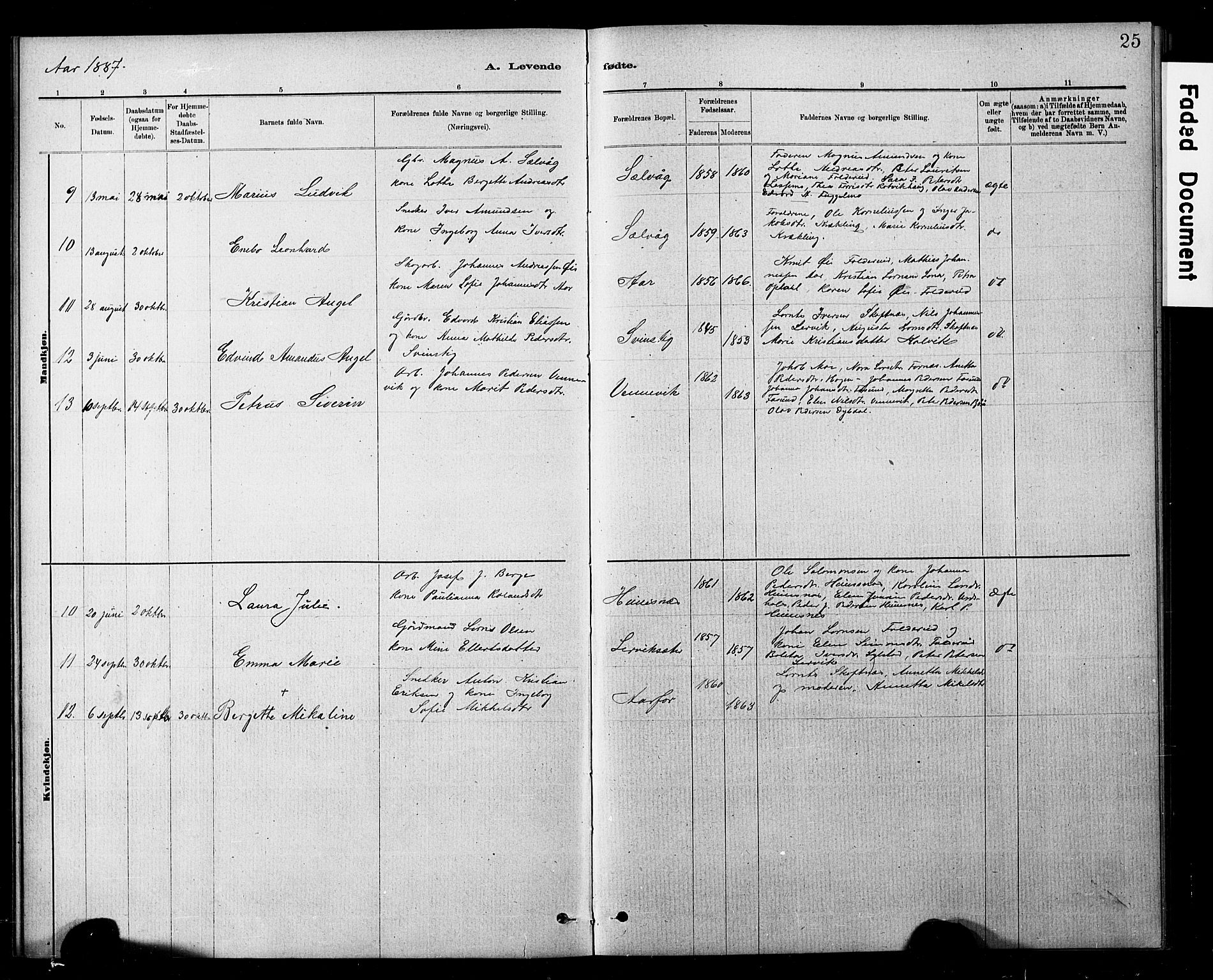 Ministerialprotokoller, klokkerbøker og fødselsregistre - Nord-Trøndelag, AV/SAT-A-1458/783/L0661: Parish register (copy) no. 783C01, 1878-1893, p. 25