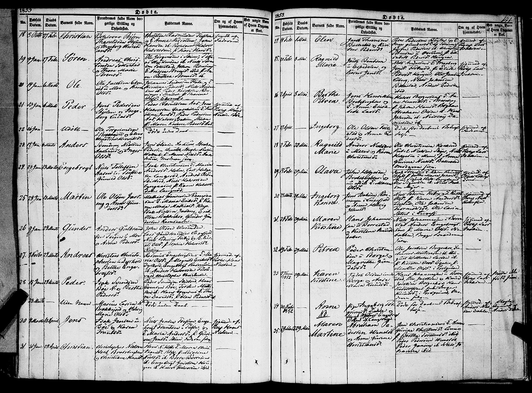 Gjerpen kirkebøker, AV/SAKO-A-265/F/Fa/L0007a: Parish register (official) no. I 7A, 1834-1857, p. 141