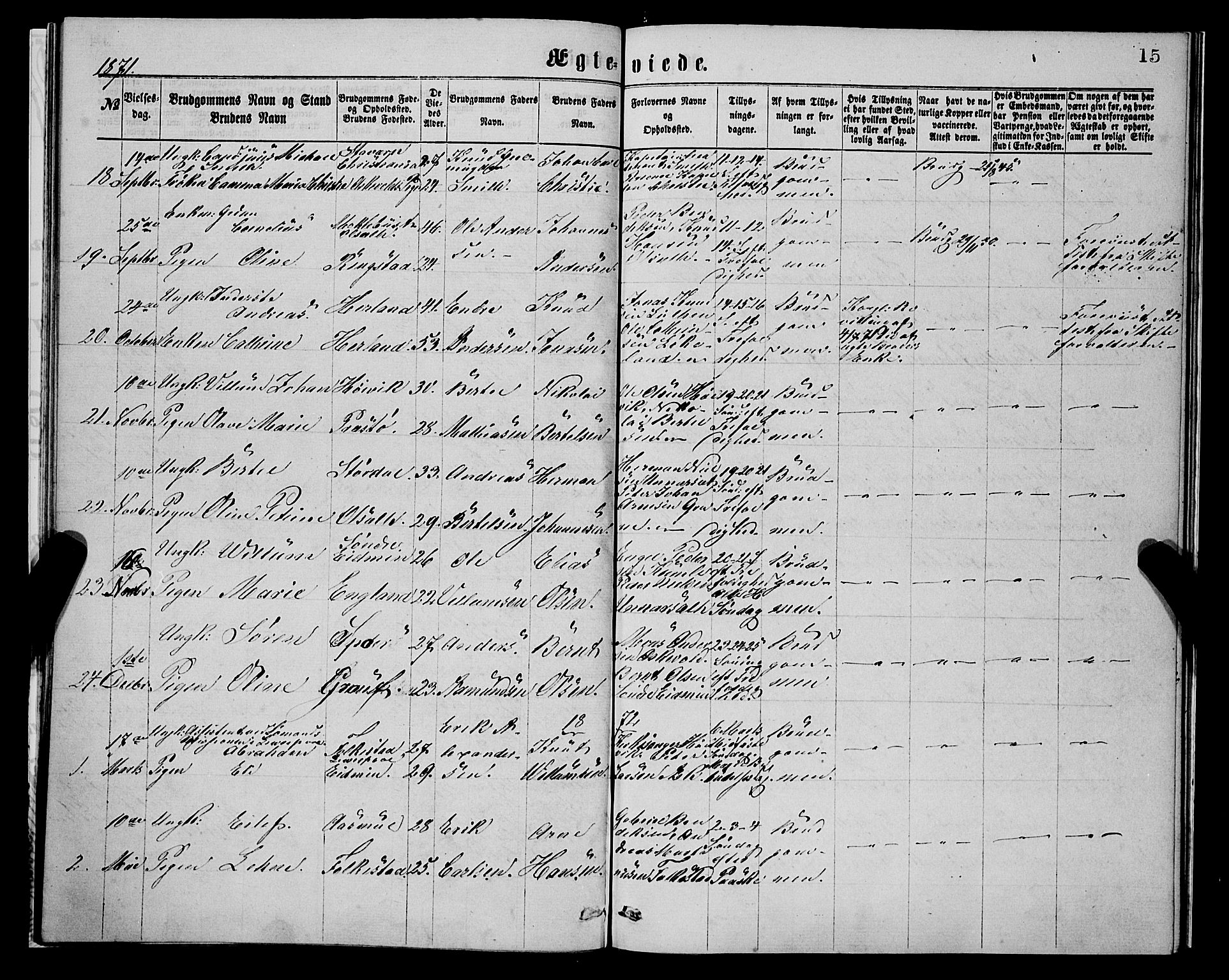 Askvoll sokneprestembete, AV/SAB-A-79501/H/Haa/Haaa/L0014: Parish register (official) no. A 14, 1868-1878, p. 15