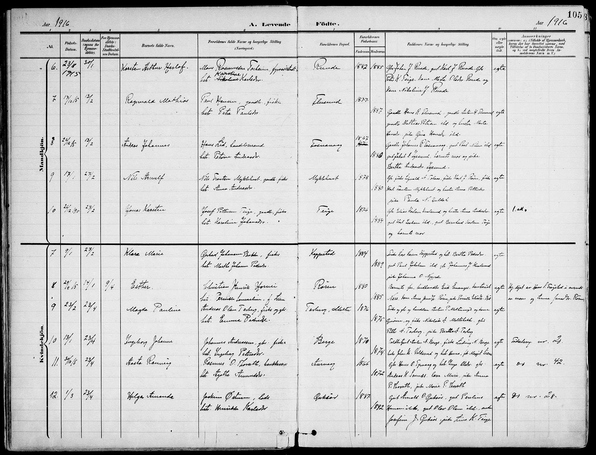 Ministerialprotokoller, klokkerbøker og fødselsregistre - Møre og Romsdal, AV/SAT-A-1454/507/L0075: Parish register (official) no. 507A10, 1901-1920, p. 105