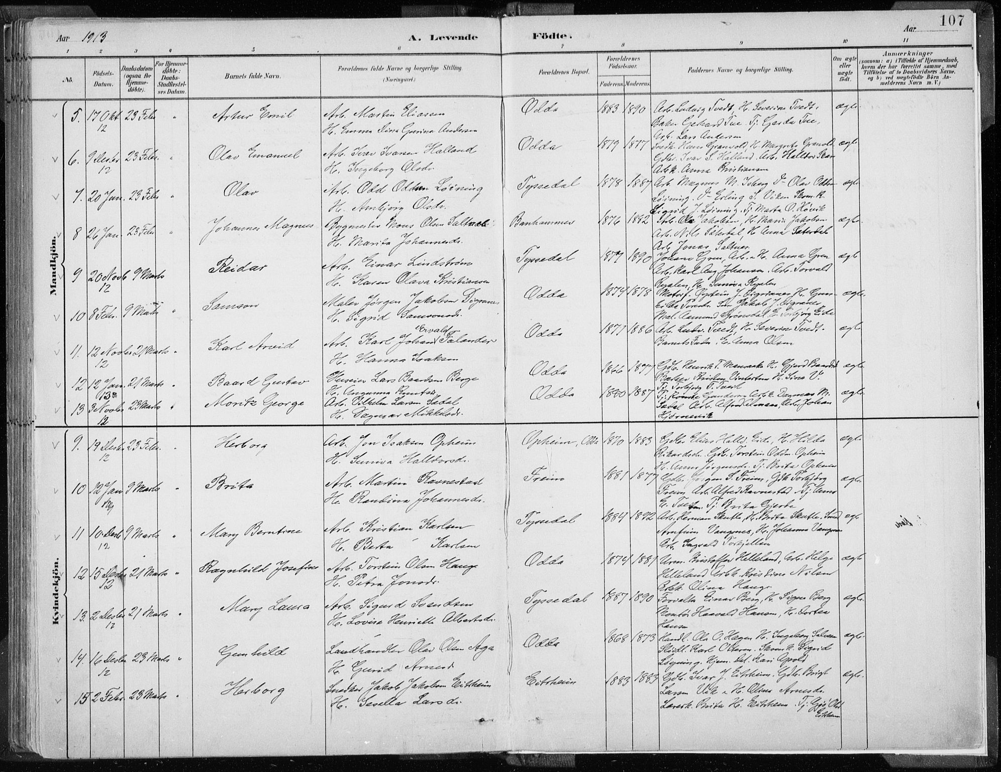 Odda Sokneprestembete, SAB/A-77201/H/Haa: Parish register (official) no. A  3, 1882-1913, p. 107