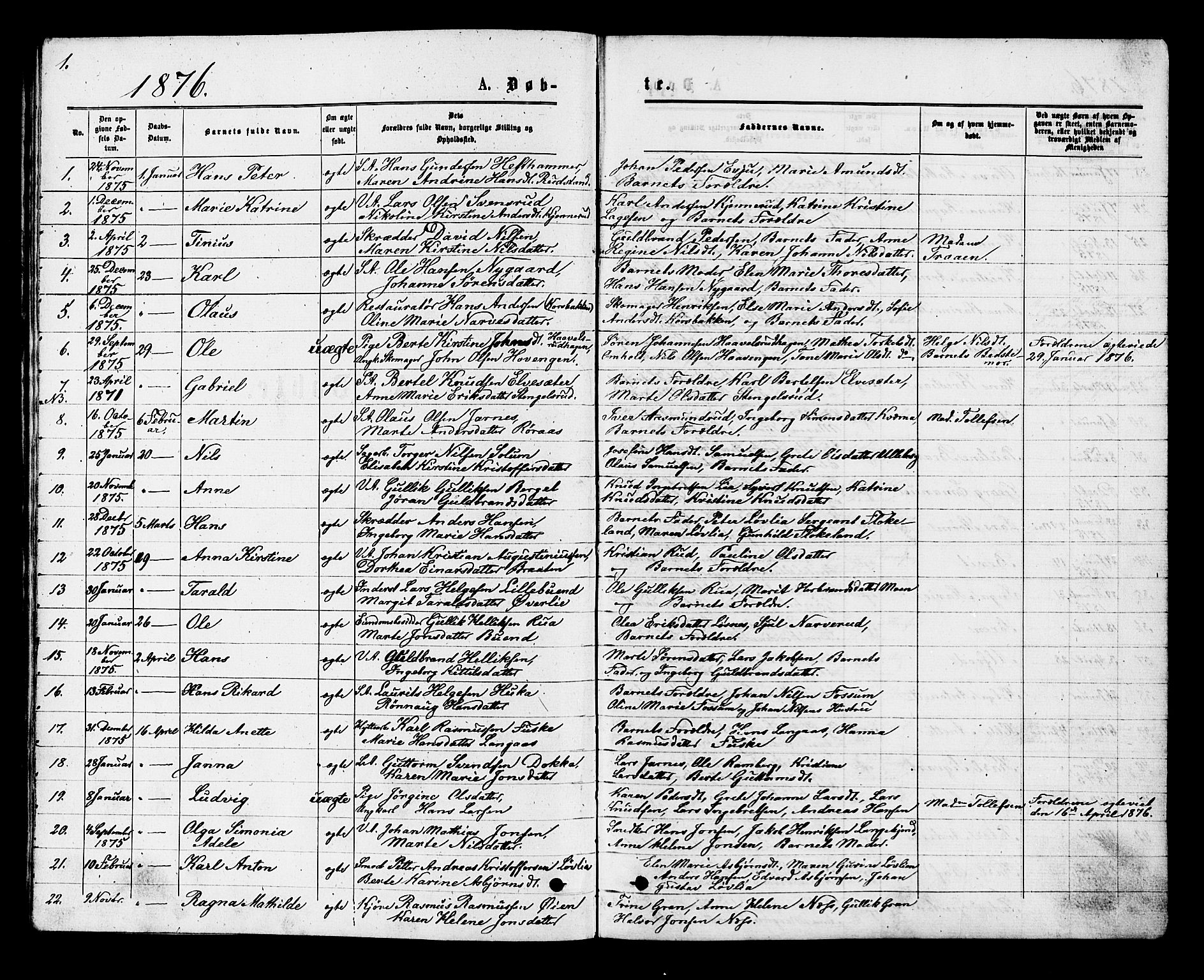 Kongsberg kirkebøker, SAKO/A-22/F/Fa/L0011: Parish register (official) no. I 11, 1876-1877, p. 1