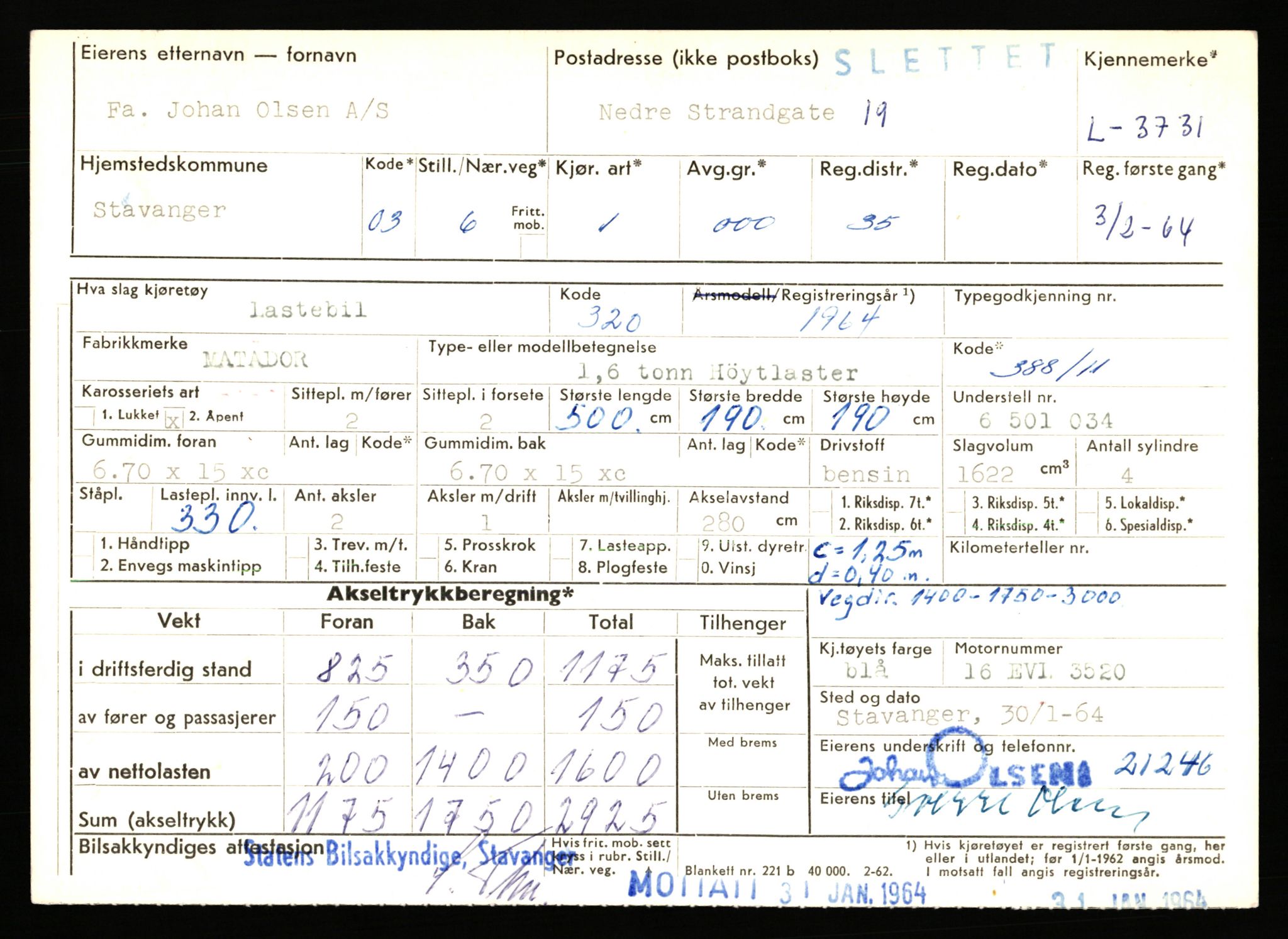 Stavanger trafikkstasjon, AV/SAST-A-101942/0/F/L0011: L-3700 - L-4199, 1930-1971, p. 191