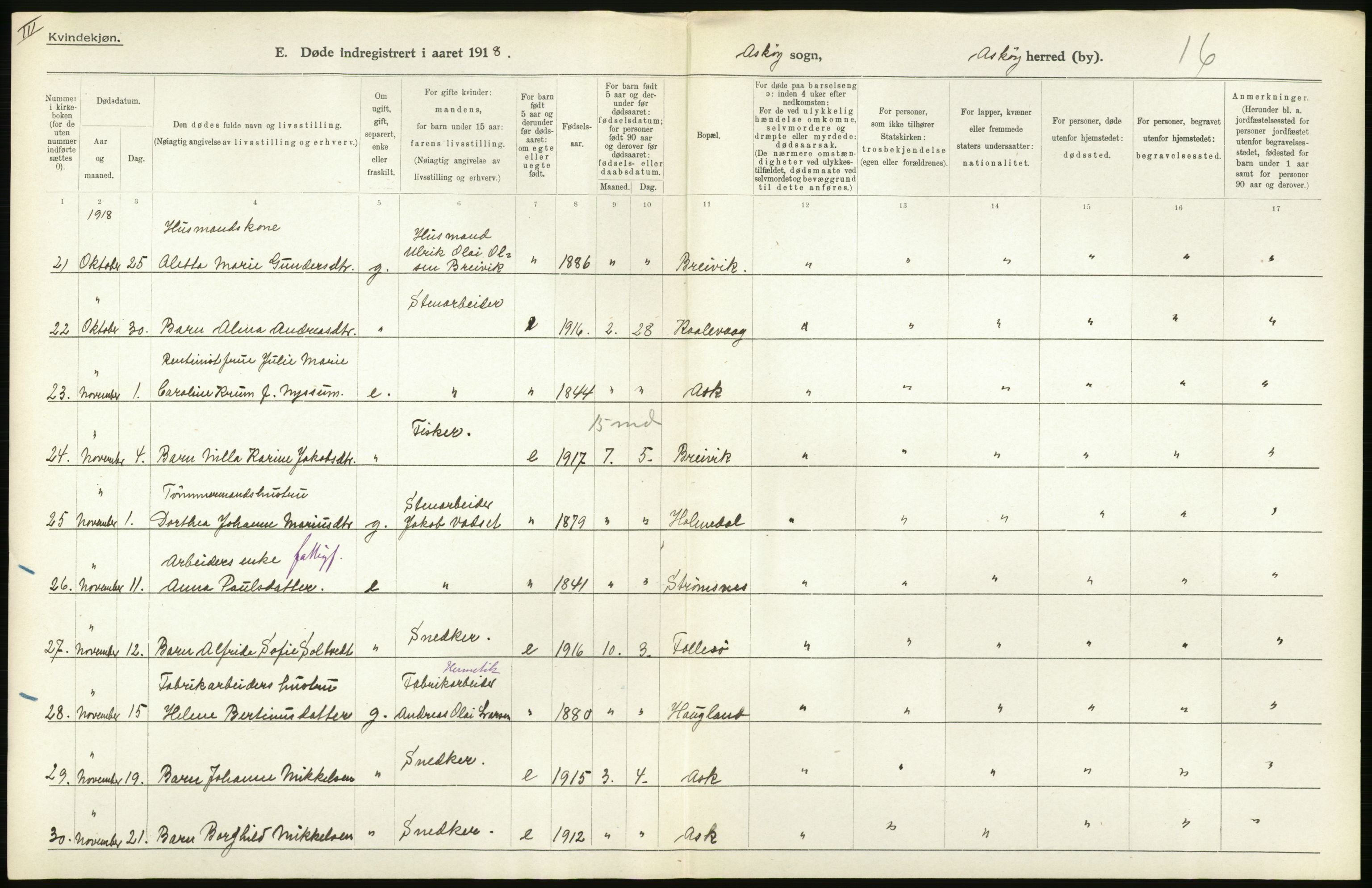 Statistisk sentralbyrå, Sosiodemografiske emner, Befolkning, AV/RA-S-2228/D/Df/Dfb/Dfbh/L0036: Hordaland fylke: Døde., 1918, p. 510