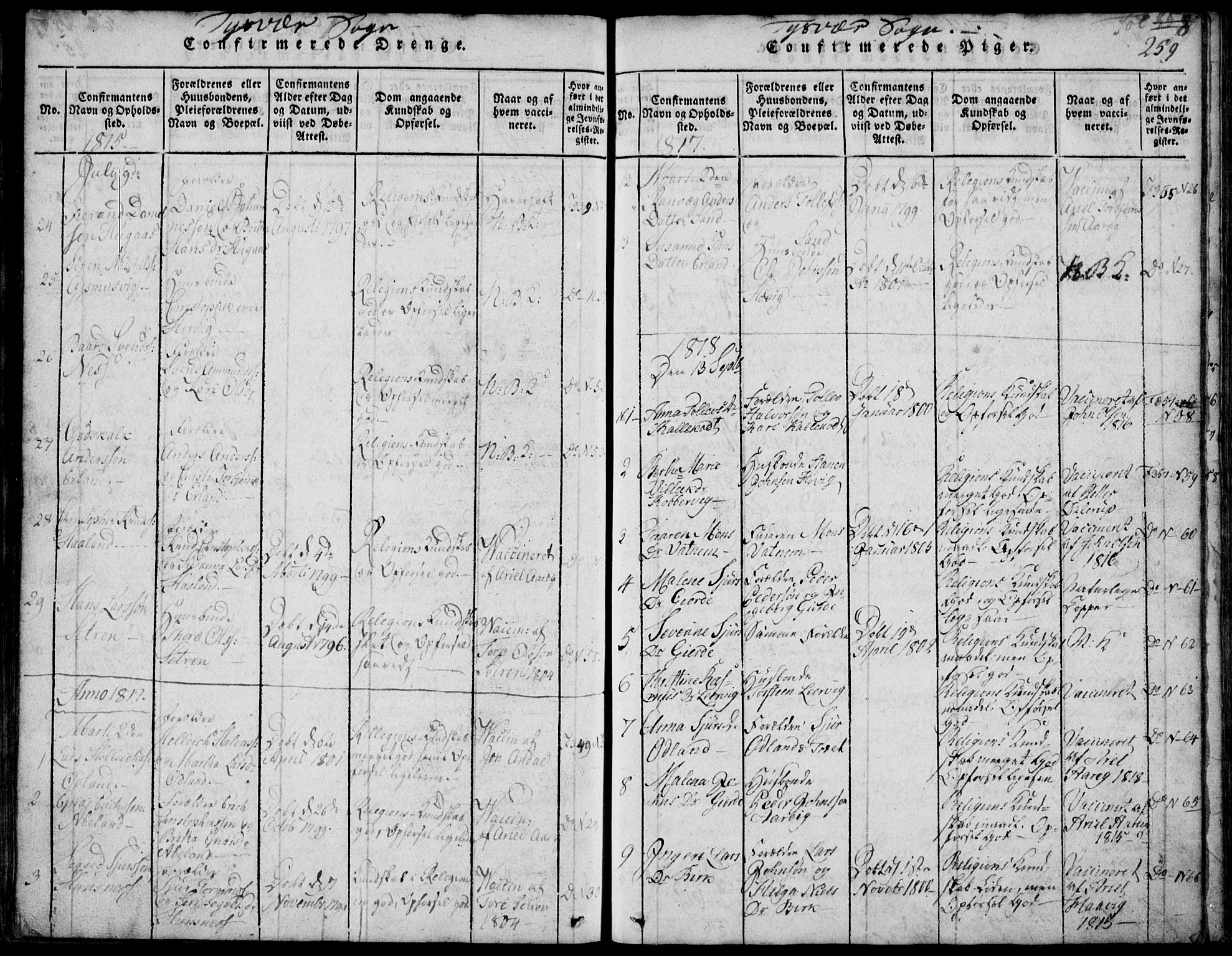 Skjold sokneprestkontor, SAST/A-101847/H/Ha/Hab/L0002: Parish register (copy) no. B 2 /1, 1815-1830, p. 259