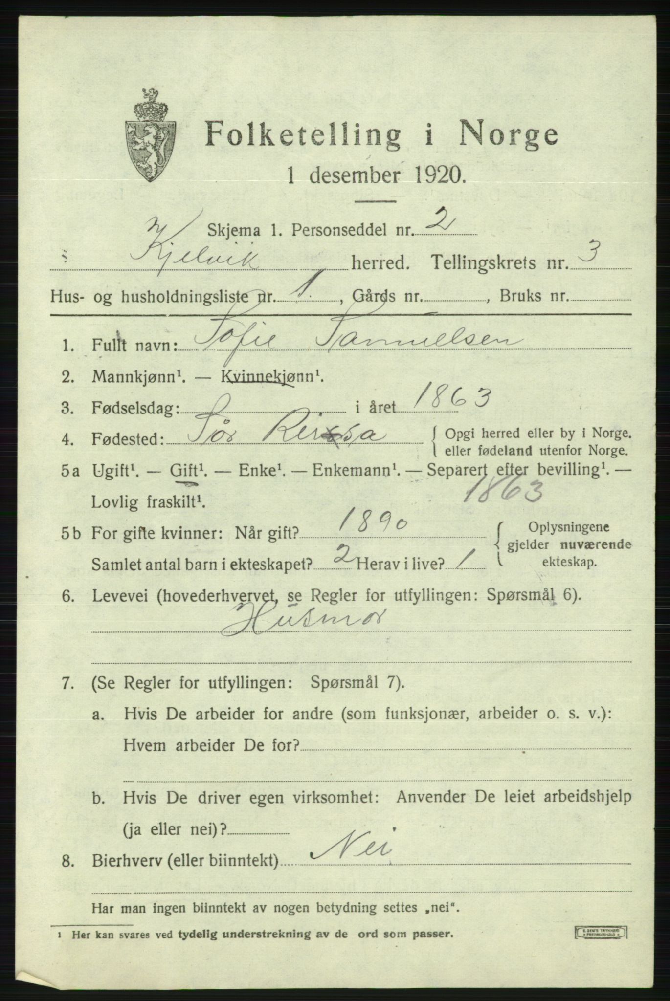 SATØ, 1920 census for Kjelvik, 1920, p. 1705