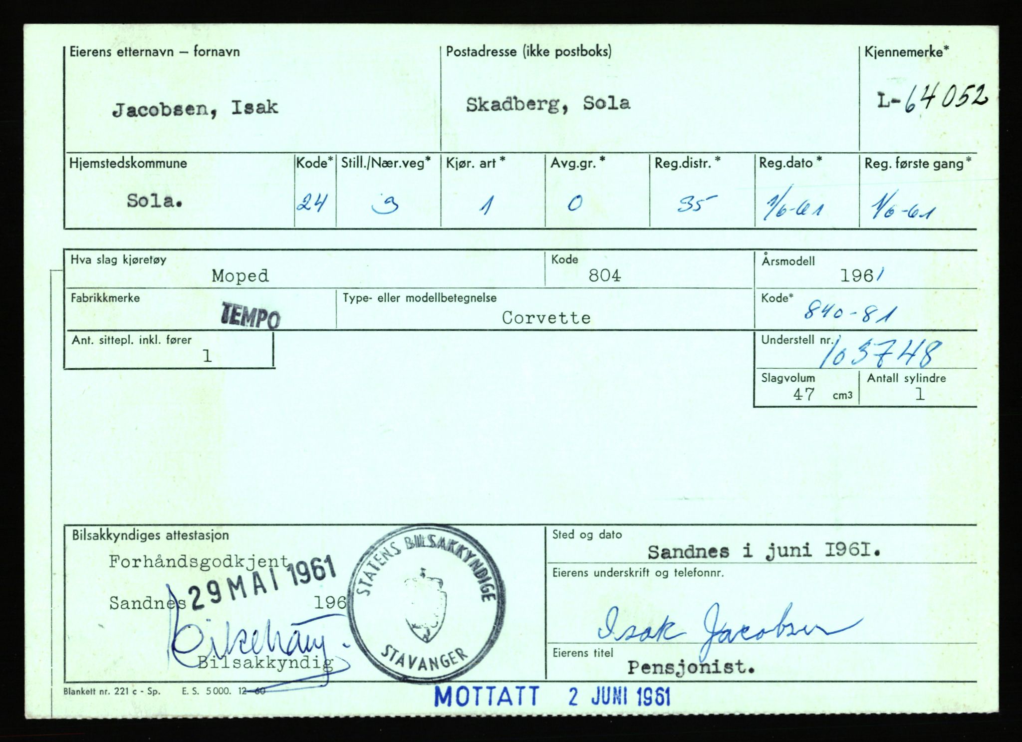 Stavanger trafikkstasjon, AV/SAST-A-101942/0/F/L0064: L-63800 - L-65399, 1930-1971, p. 442