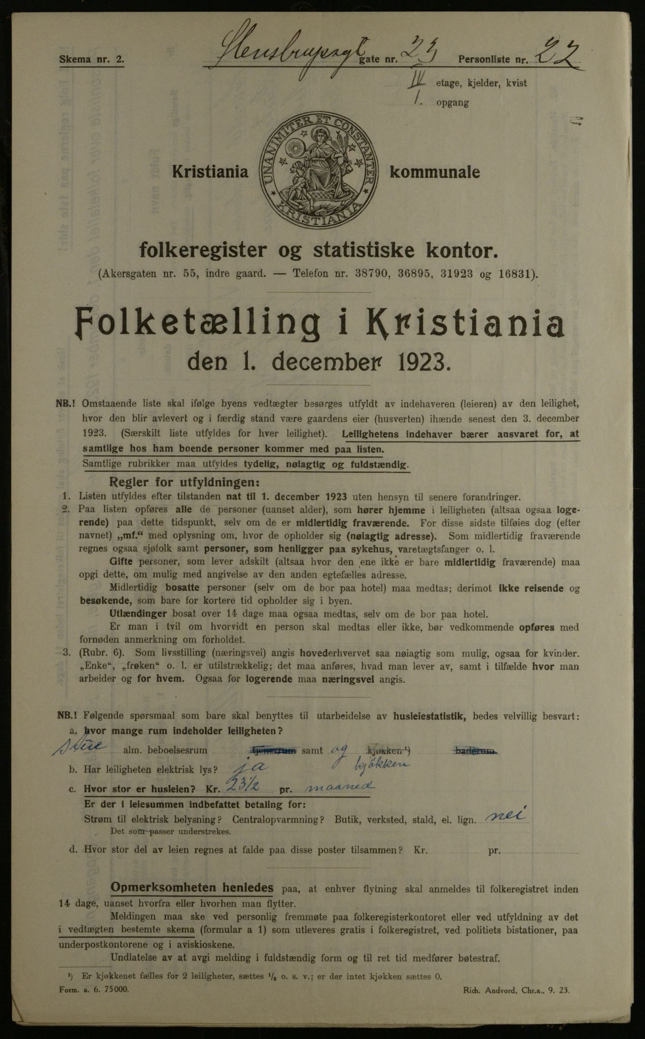 OBA, Municipal Census 1923 for Kristiania, 1923, p. 112005