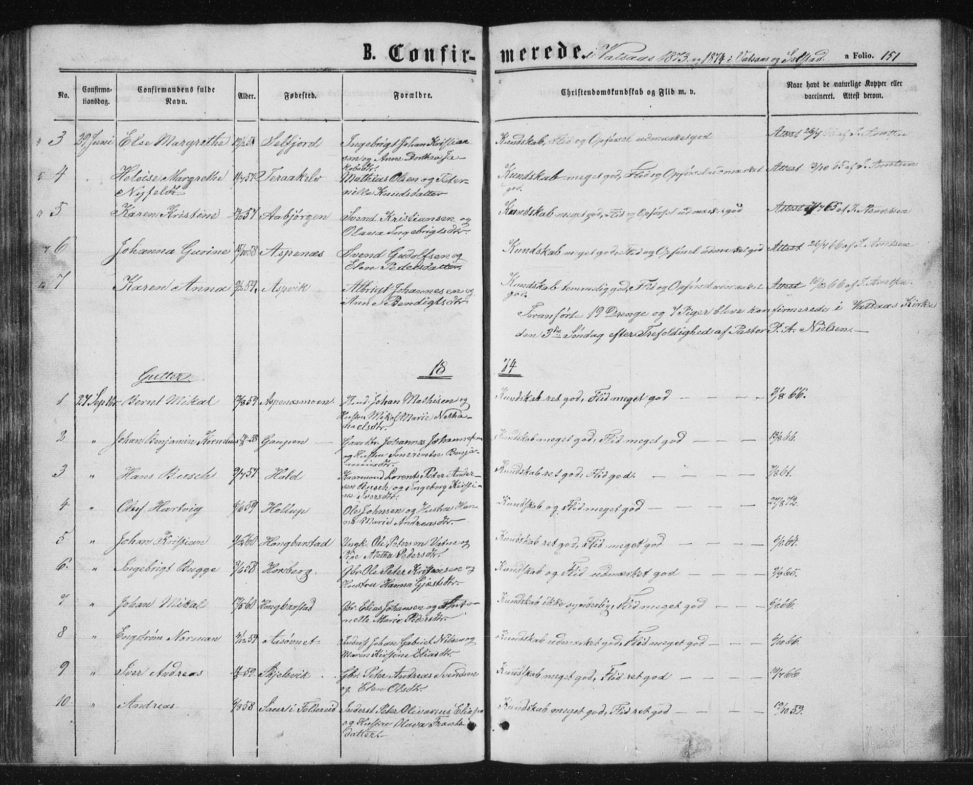 Ministerialprotokoller, klokkerbøker og fødselsregistre - Nordland, AV/SAT-A-1459/810/L0158: Parish register (copy) no. 810C02 /1, 1863-1883, p. 151