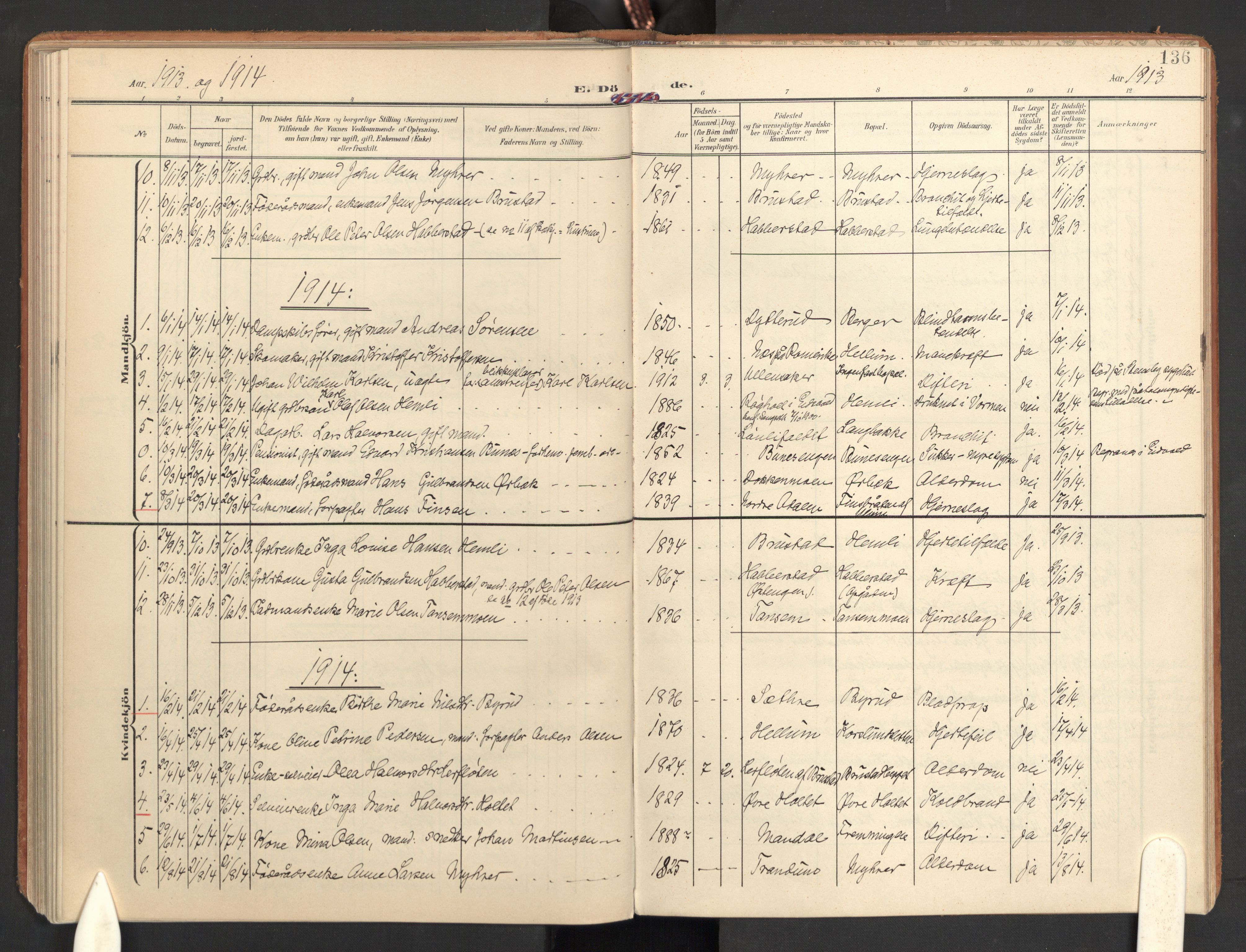 Eidsvoll prestekontor Kirkebøker, SAO/A-10888/G/Gb: Parish register (copy) no. II 3, 1908-1919, p. 136